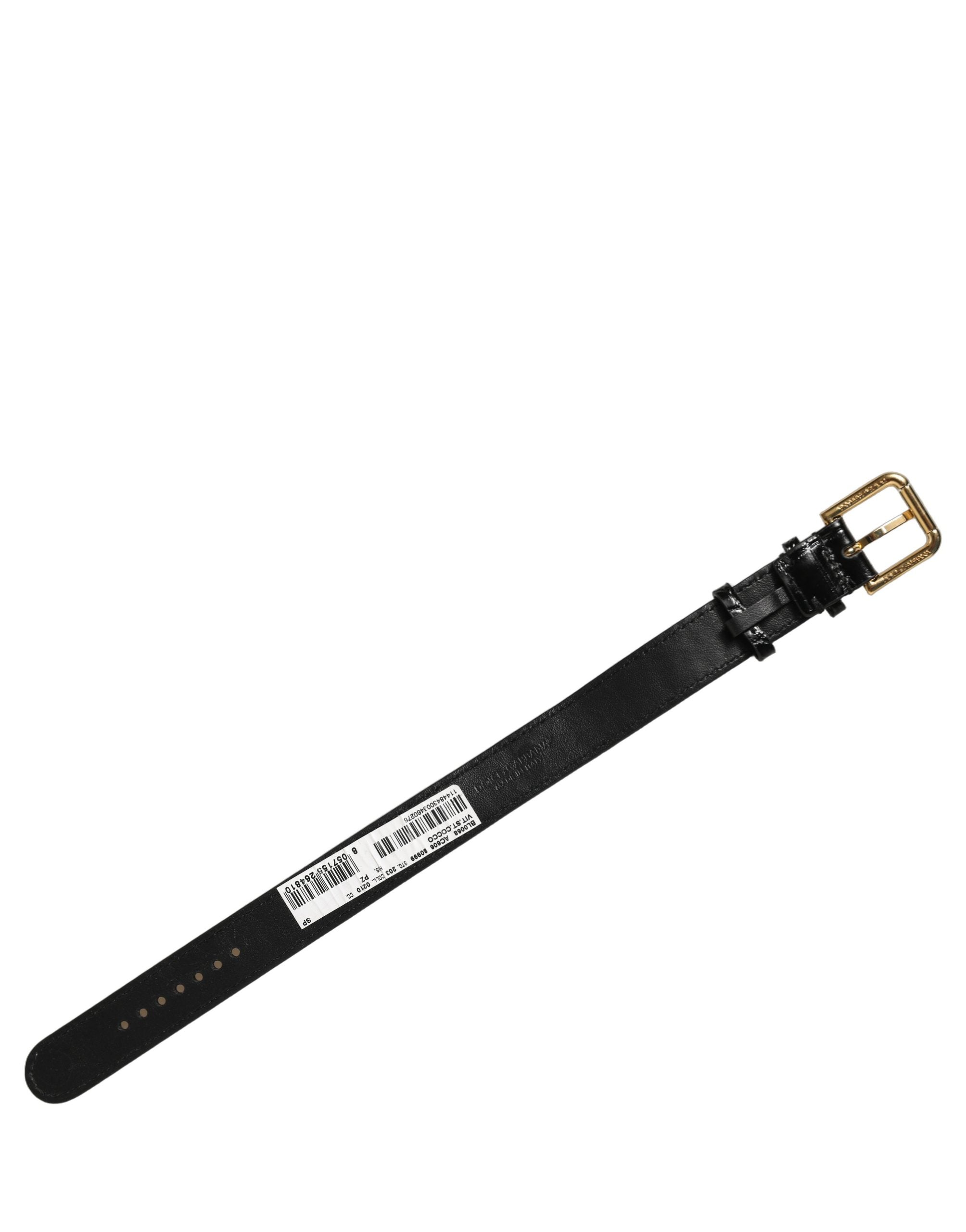 Dolce & Gabbana Schwarzes Armband aus strukturiertem Leder mit goldener Schnalle