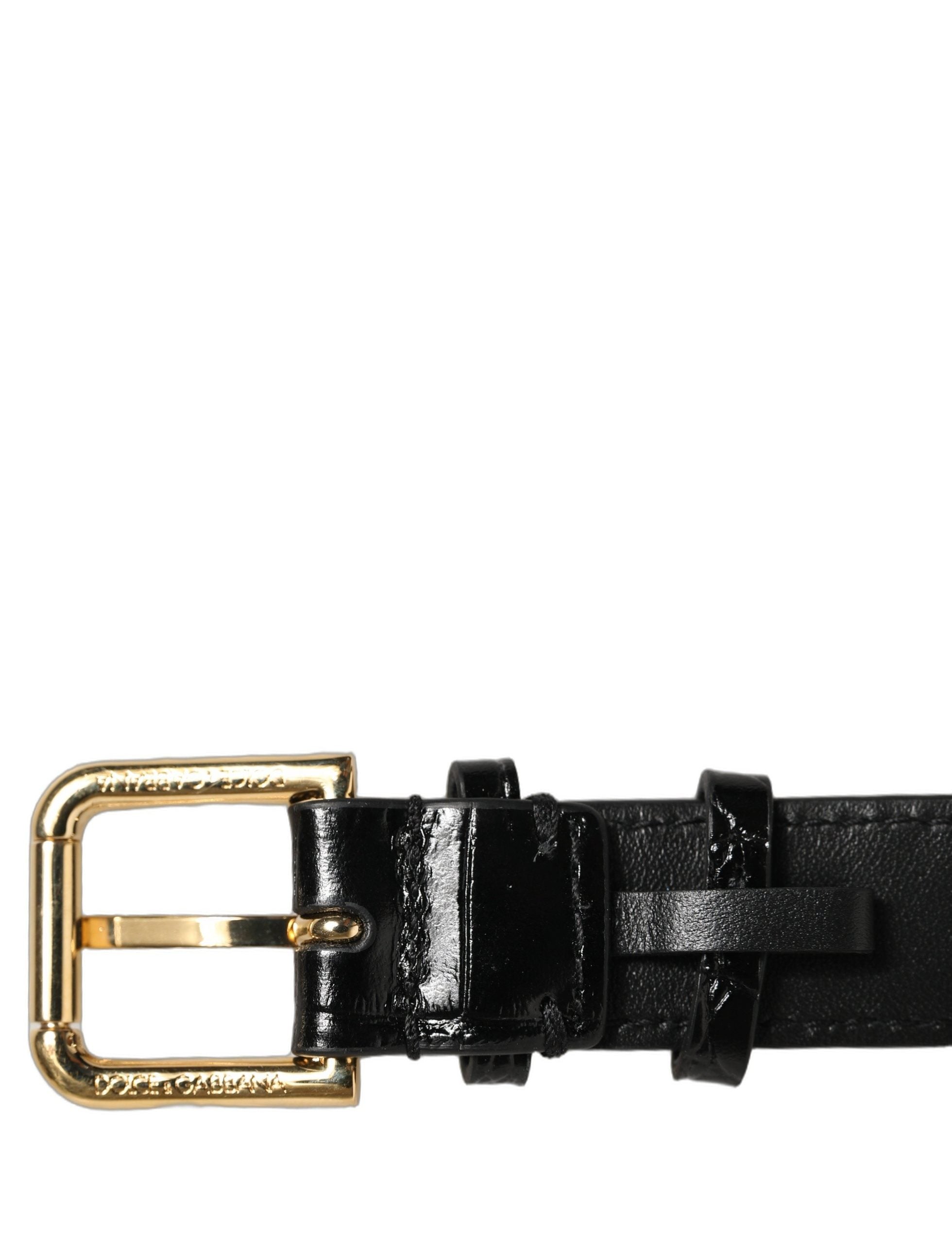 Dolce & Gabbana Schwarzes Armband aus strukturiertem Leder mit goldener Schnalle