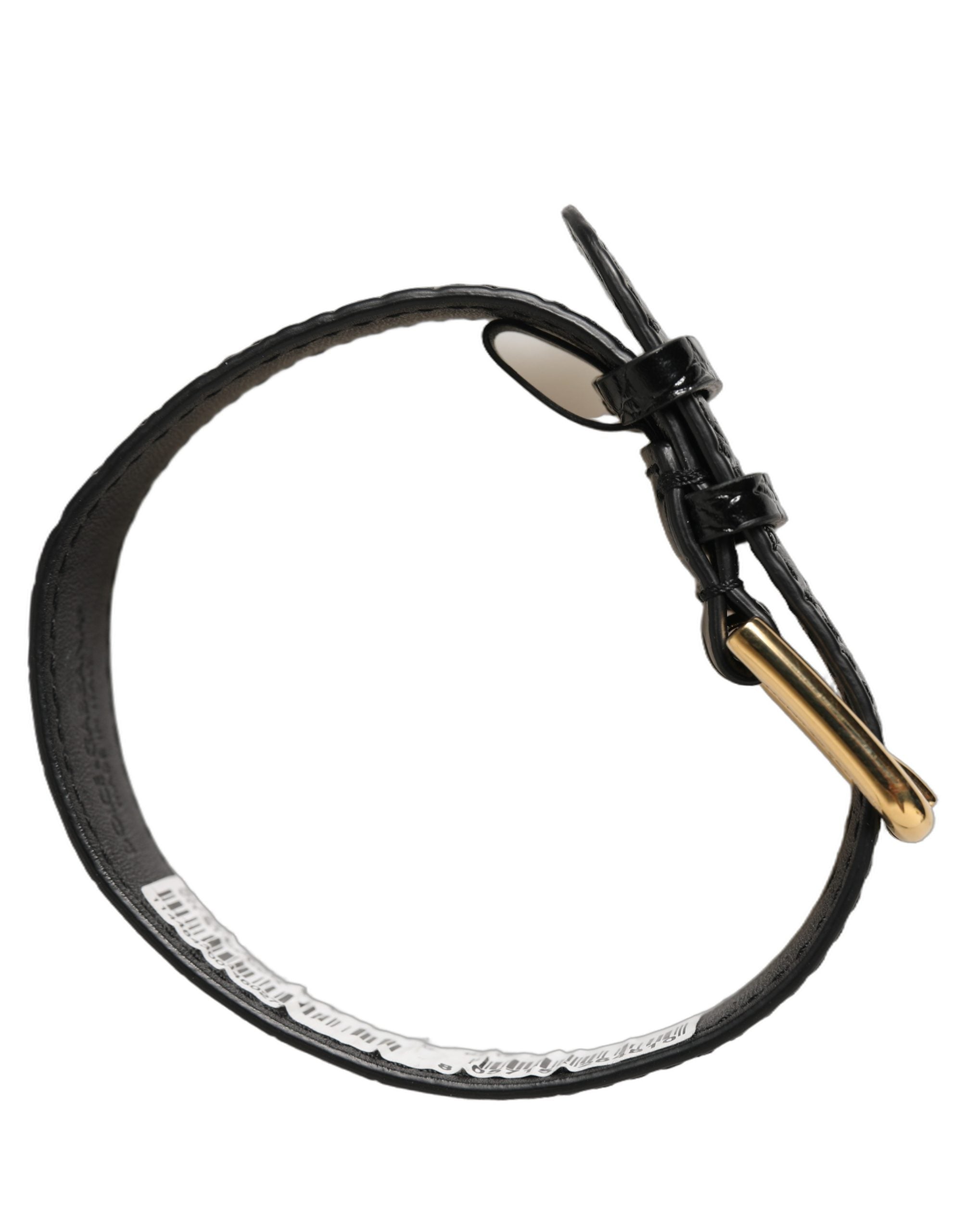 Dolce & Gabbana Schwarzes Armband aus strukturiertem Leder mit goldener Schnalle