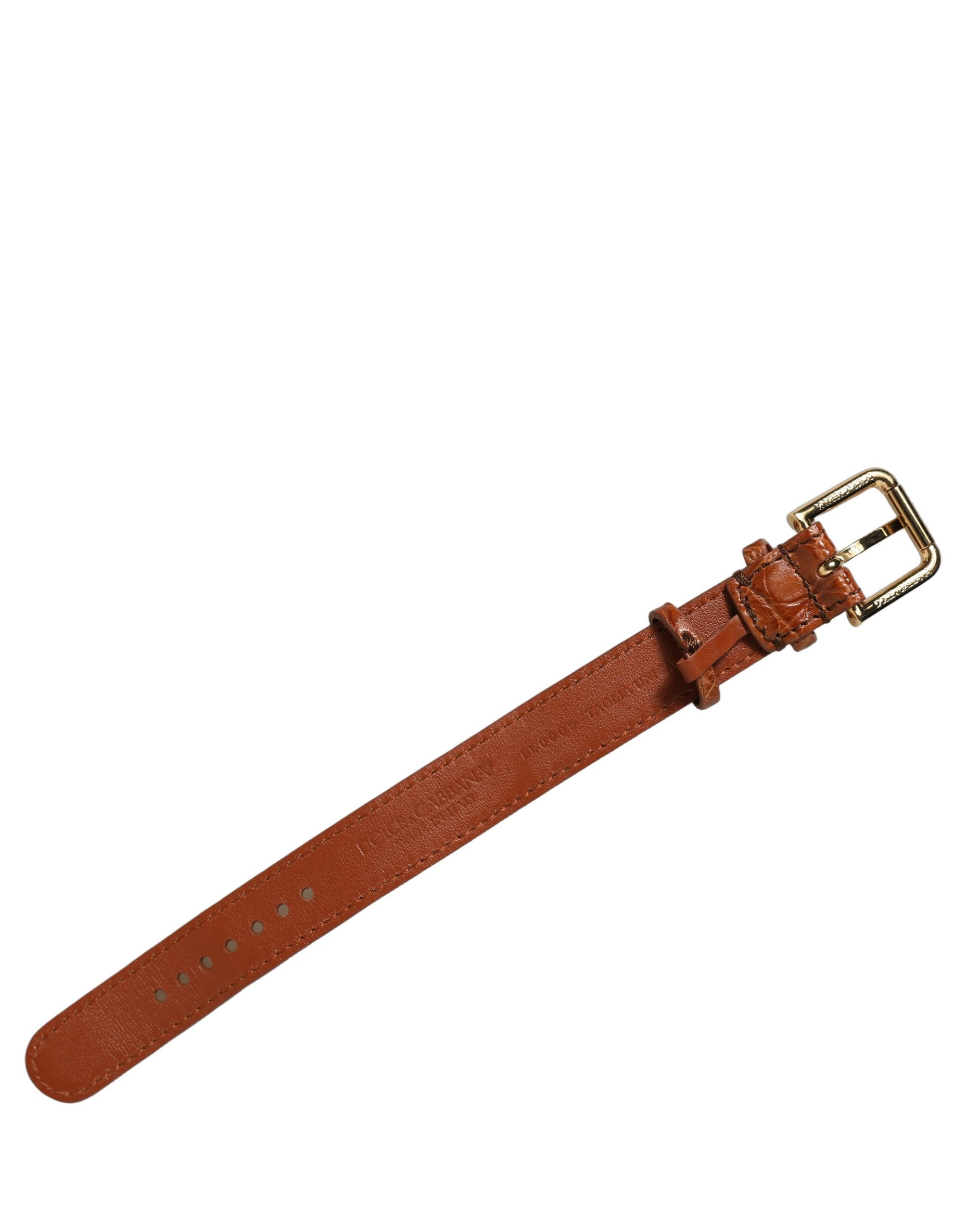 Dolce & Gabbana Braunes Armband aus strukturiertem Leder mit goldener Schnalle