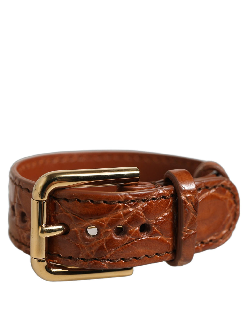 Dolce & Gabbana Braunes Armband aus strukturiertem Leder mit goldener Schnalle