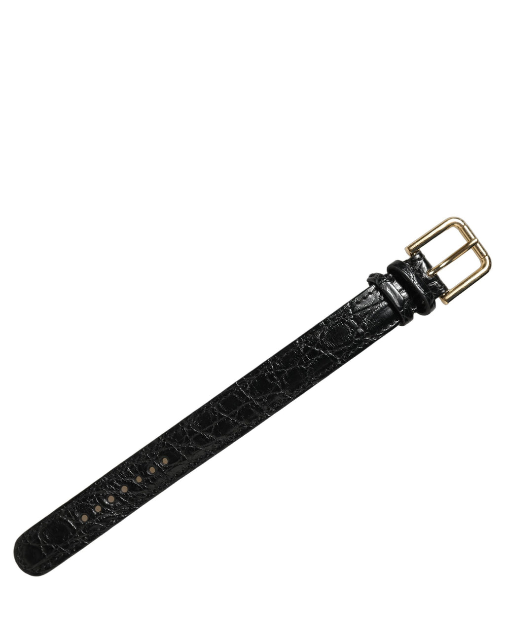Dolce & Gabbana Schwarzer Gürtel-Armreif aus strukturiertem Leder mit goldener Schnalle