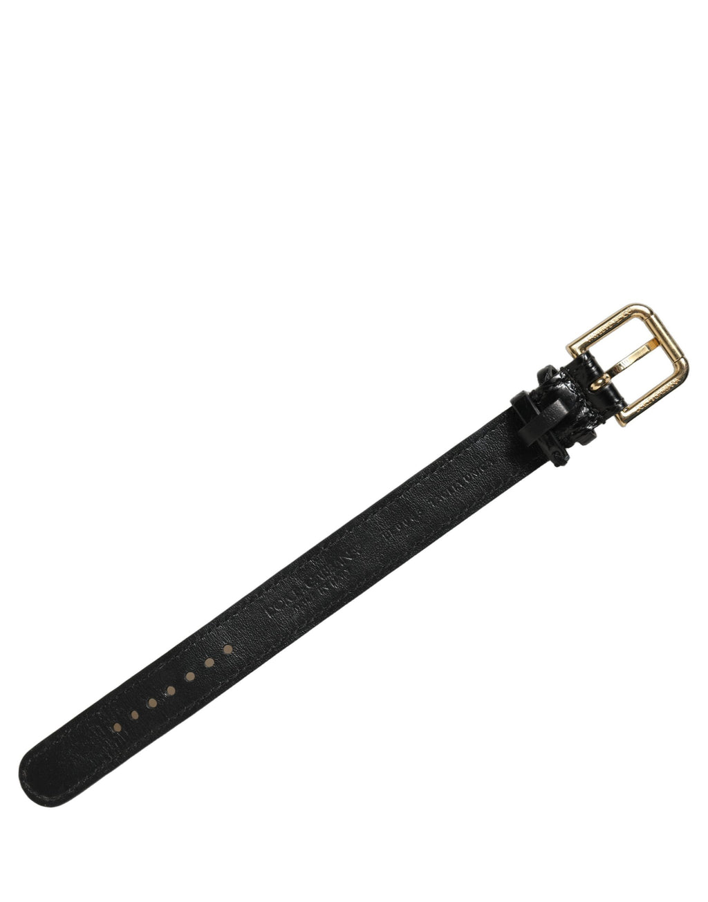 Dolce & Gabbana Schwarzer Gürtel-Armreif aus strukturiertem Leder mit goldener Schnalle