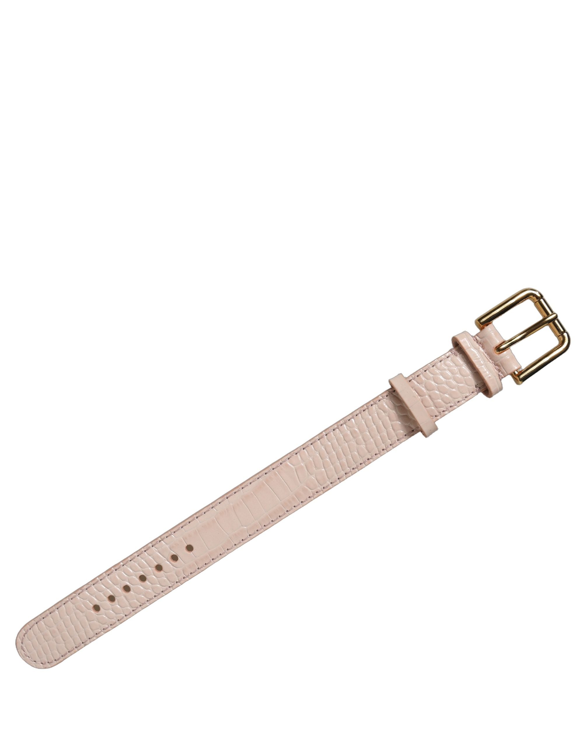 Dolce & Gabbana Armband aus rosafarbenem Leder mit Prägung und goldener Schnalle