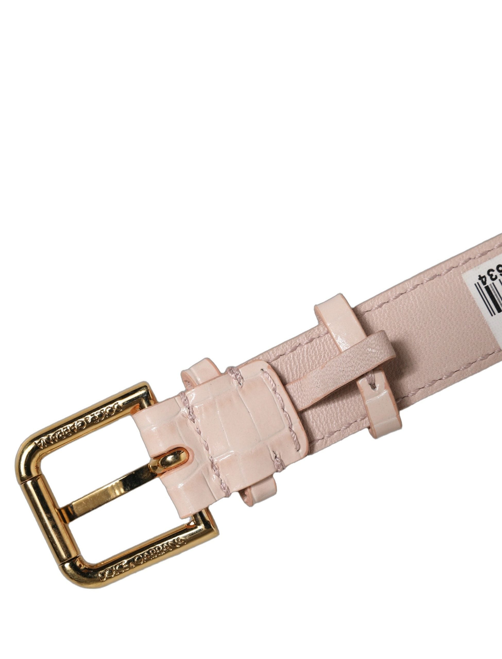 Dolce & Gabbana Armband aus rosafarbenem Leder mit Prägung und goldener Schnalle