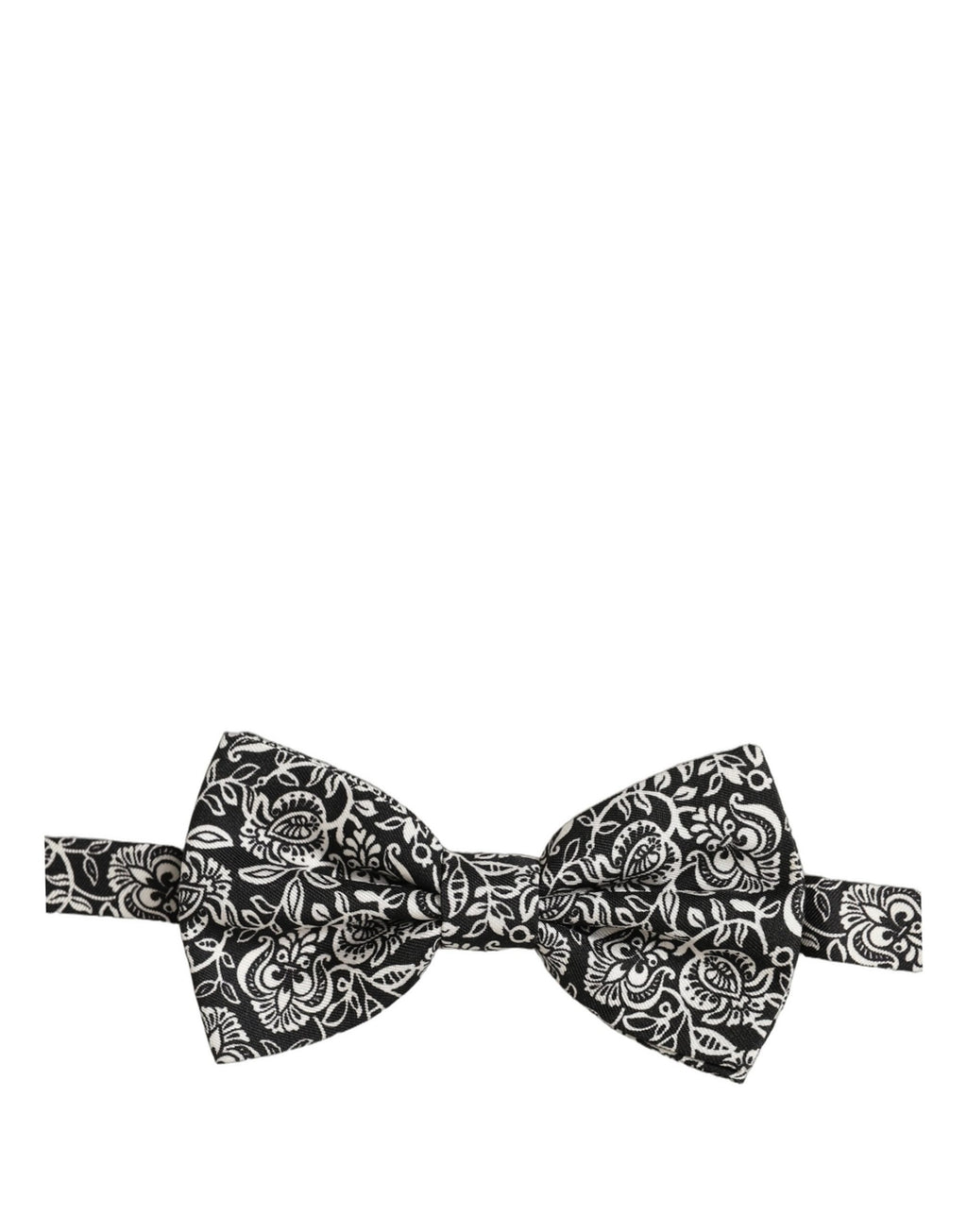 Dolce & Gabbana Krawatte Schwarz Weiß Paisley Seide Verstellbar Papillon Fliege