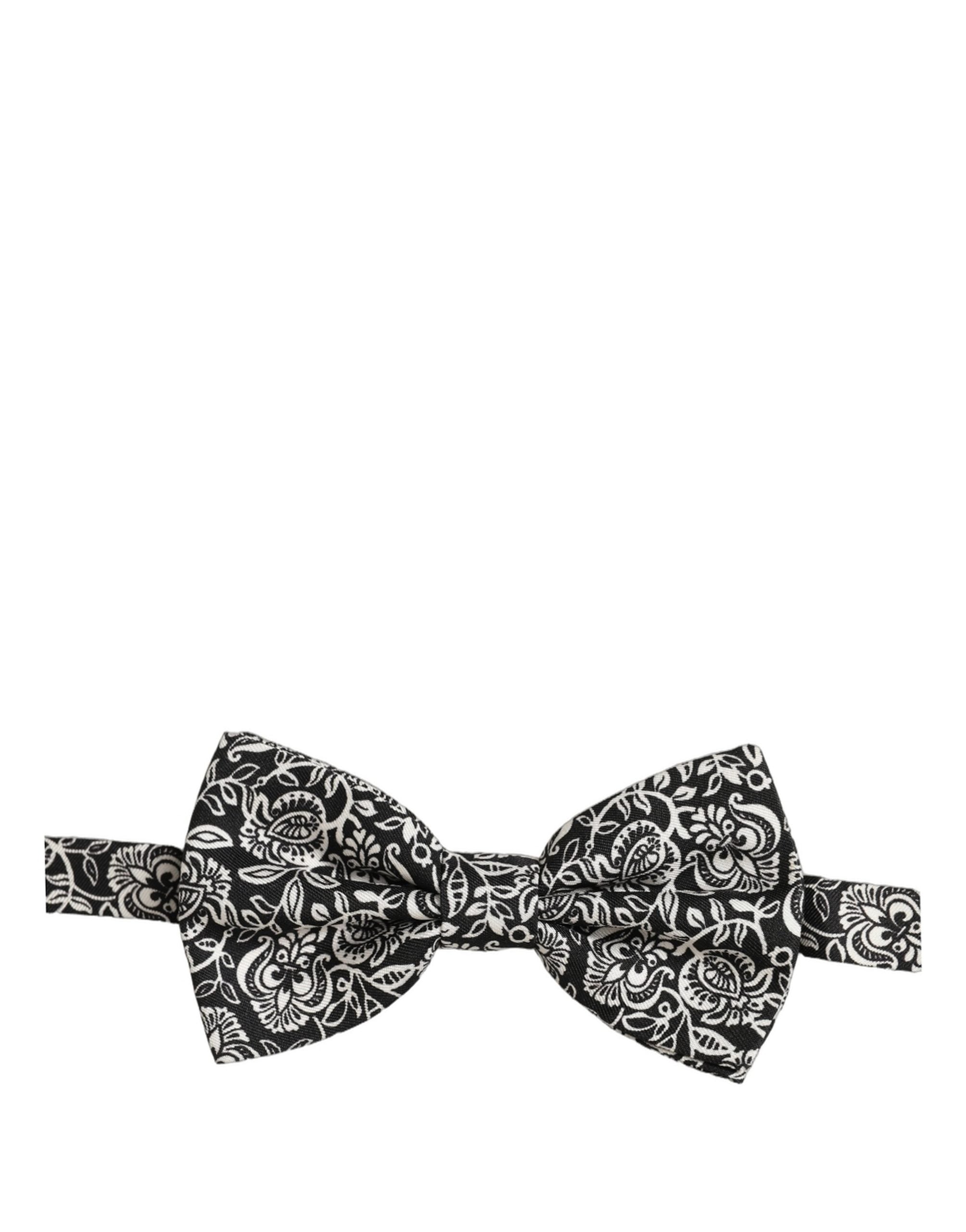 Dolce & Gabbana Krawatte Schwarz Weiß Paisley Seide Verstellbar Papillon Fliege