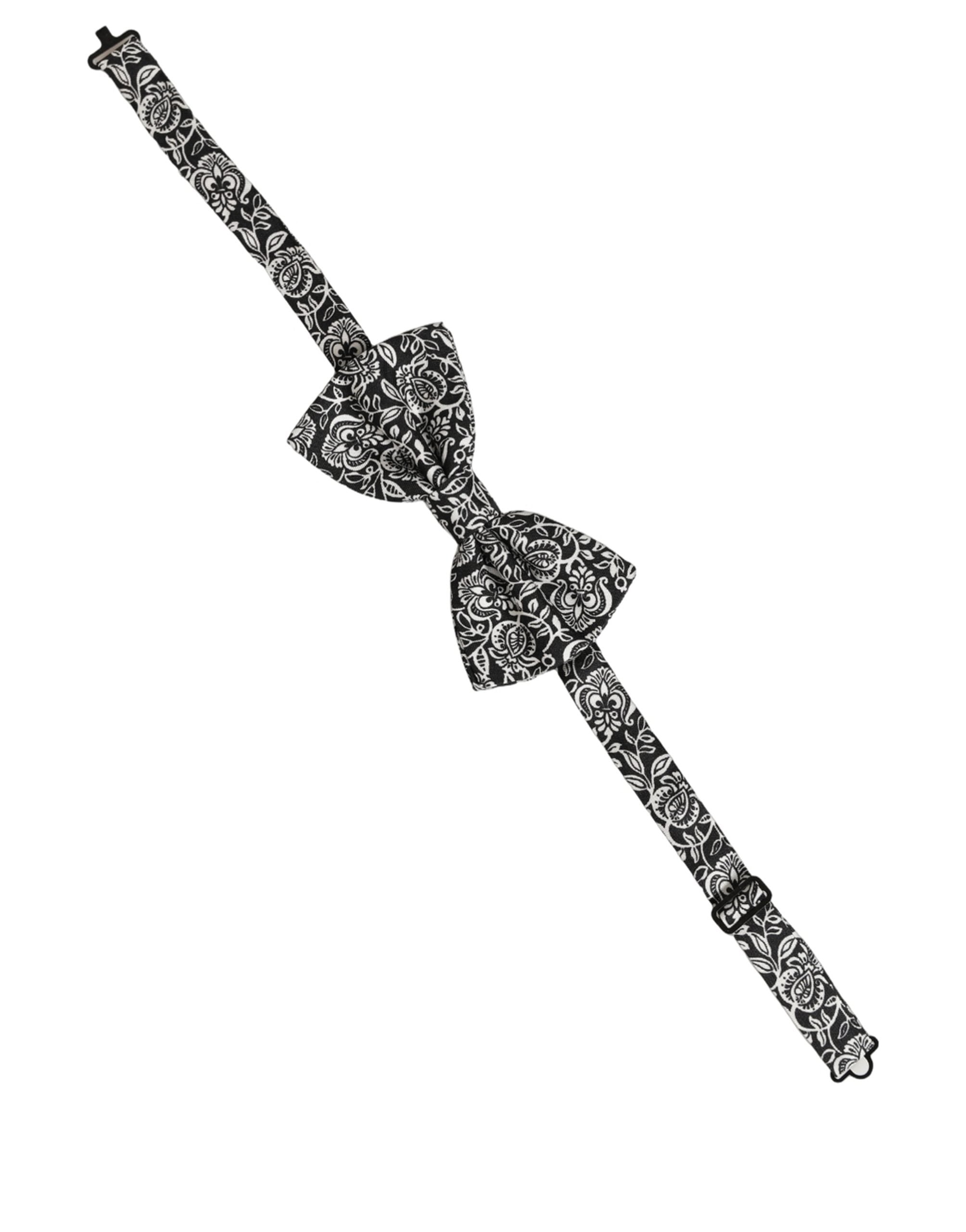 Dolce & Gabbana Krawatte Schwarz Weiß Paisley Seide Verstellbar Papillon Fliege