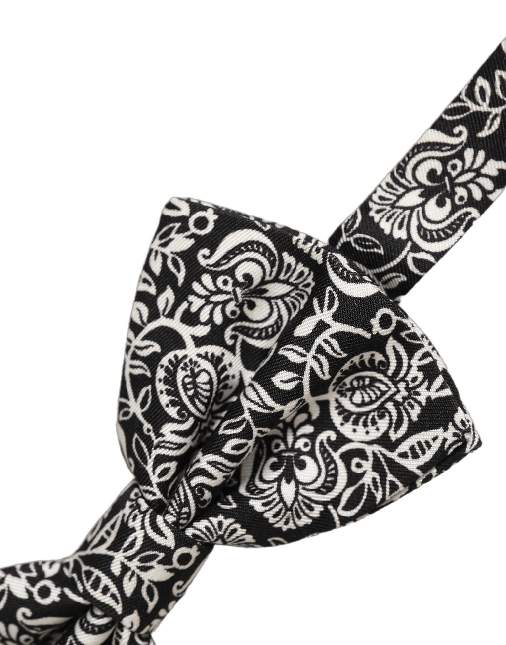 Dolce & Gabbana Krawatte Schwarz Weiß Paisley Seide Verstellbar Papillon Fliege