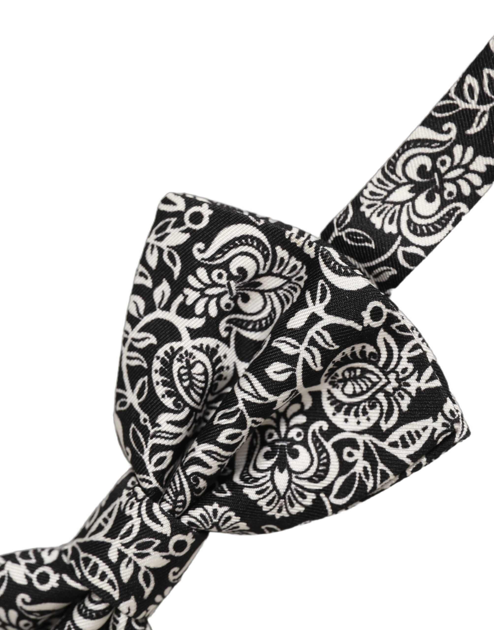Dolce & Gabbana Krawatte Schwarz Weiß Paisley Seide Verstellbar Papillon Fliege
