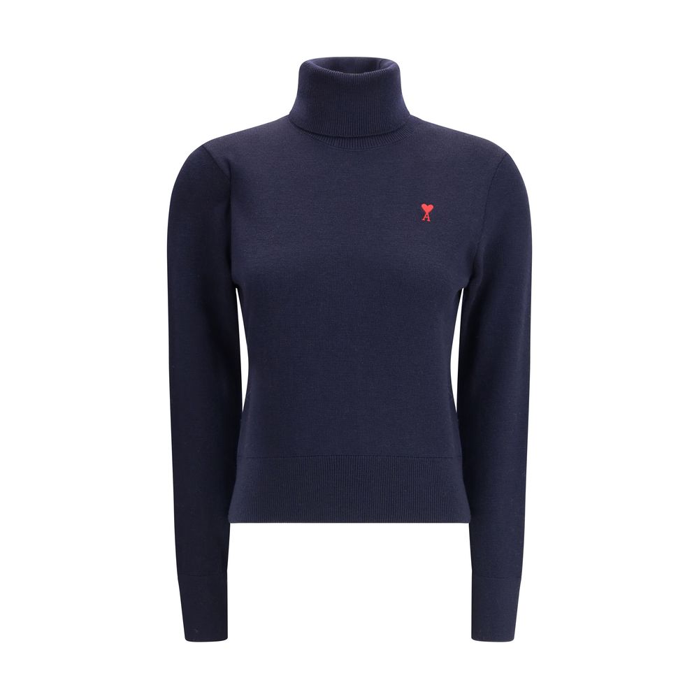 Ami Paris Blauer Rollkragenpullover aus Merinowolle