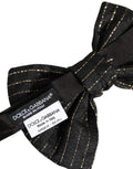 Dolce & Gabbana Herren Schwarze Nadelstreifen Seide Verstellbare Krawatte Fliege