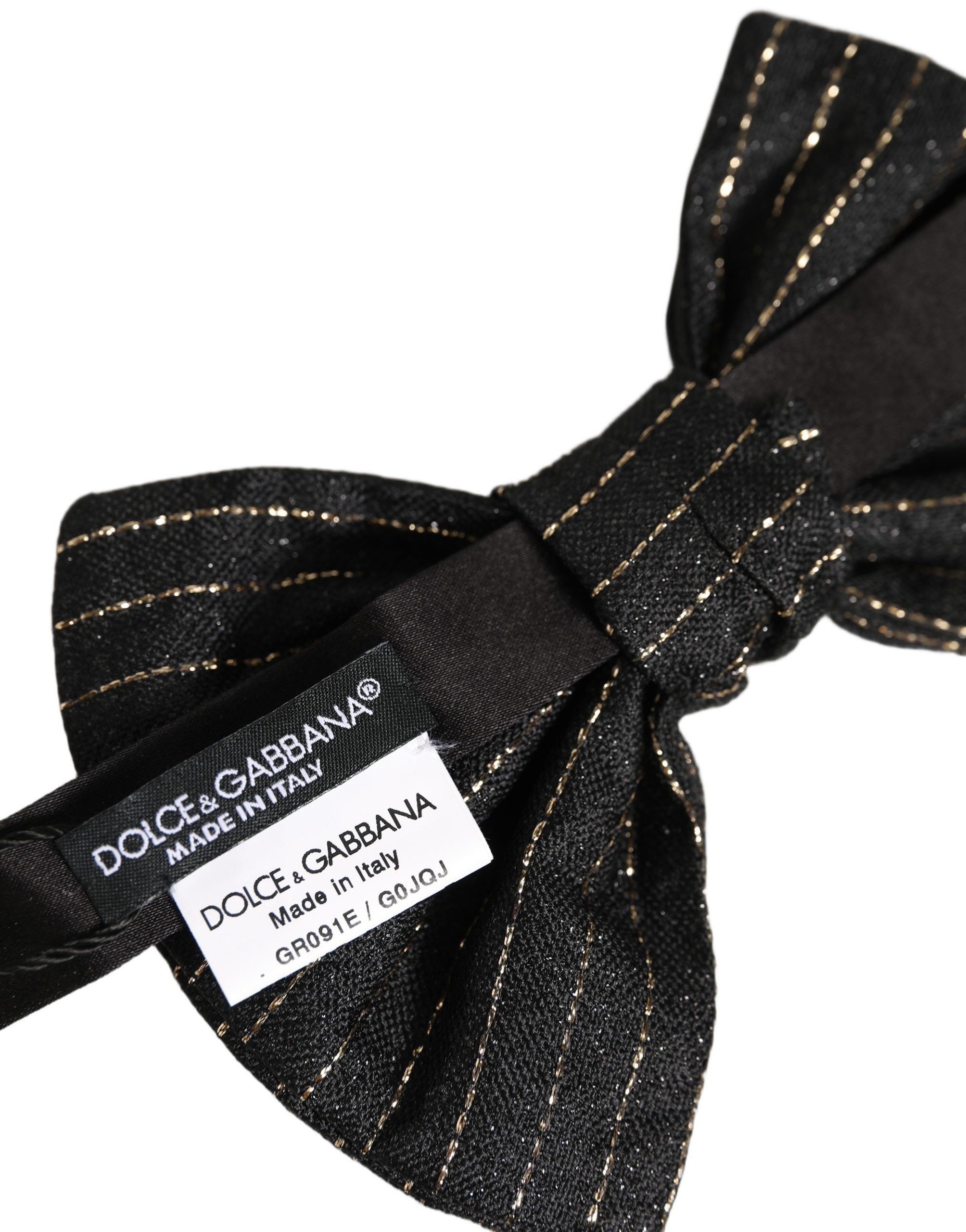 Dolce & Gabbana Herren Schwarze Nadelstreifen Seide Verstellbare Krawatte Fliege
