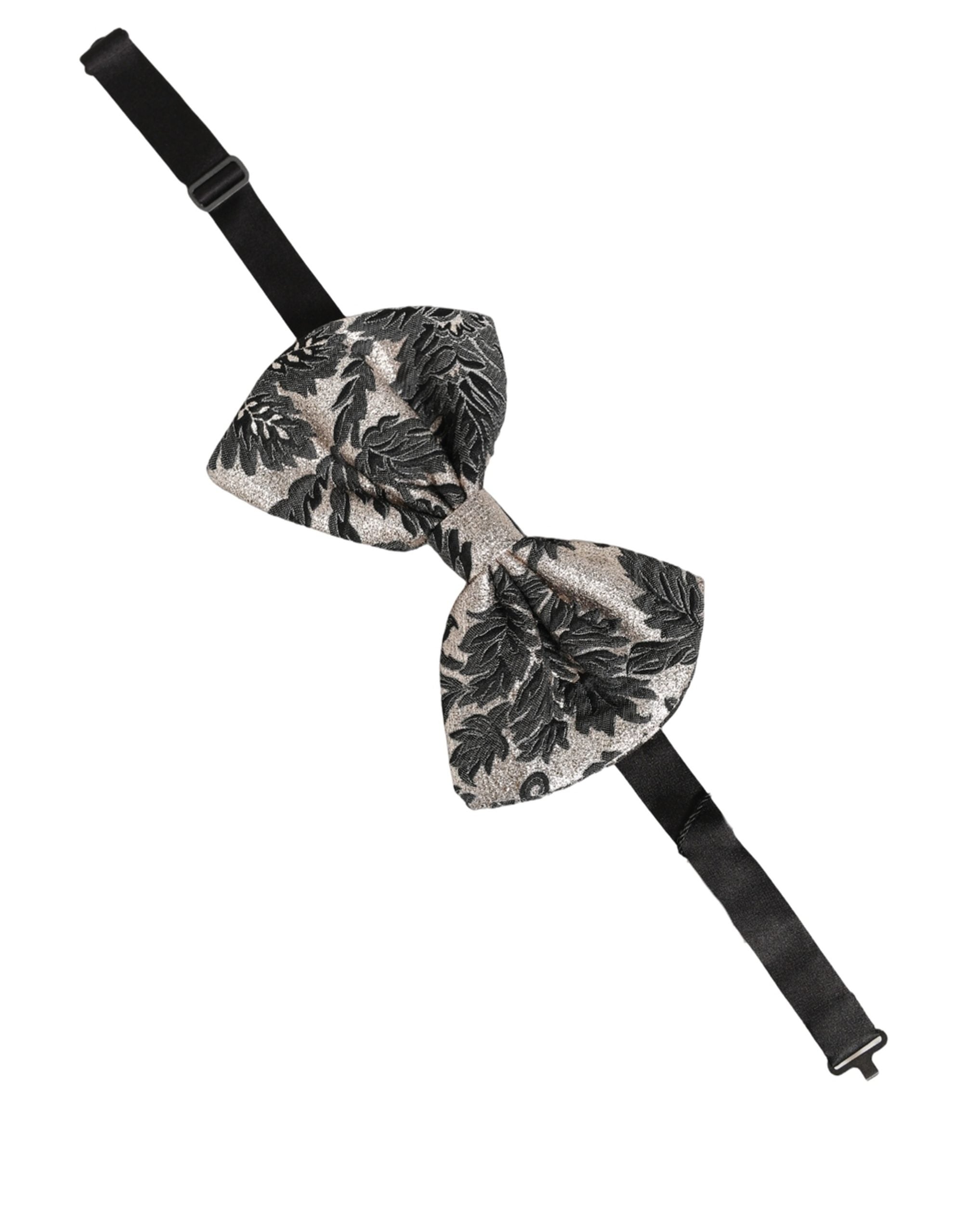Dolce & Gabbana Herren Fliege Schwarz Silber Blumen Muster Verstellbar