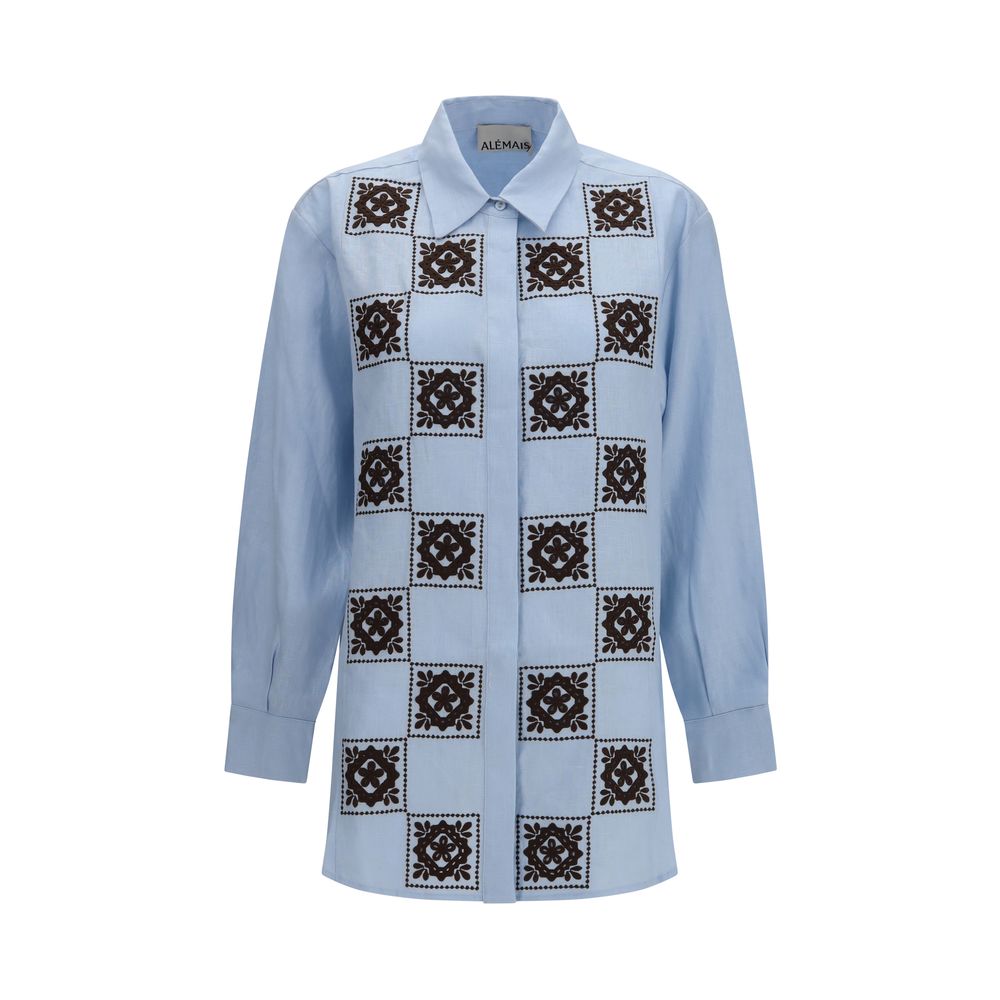 Alemais Blaues Leinenhemd mit Muster