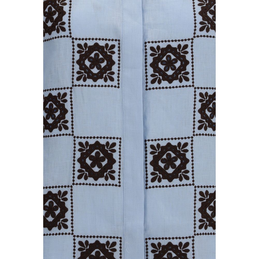 Alemais Blaues Leinenhemd mit Muster