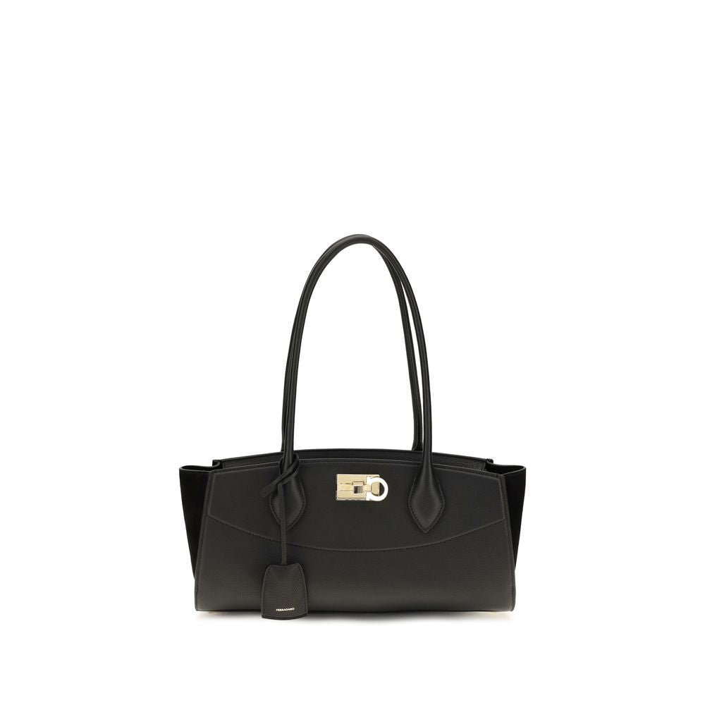 Ferragamo Schwarze Bos Taurus Kalbsleder Schultertasche