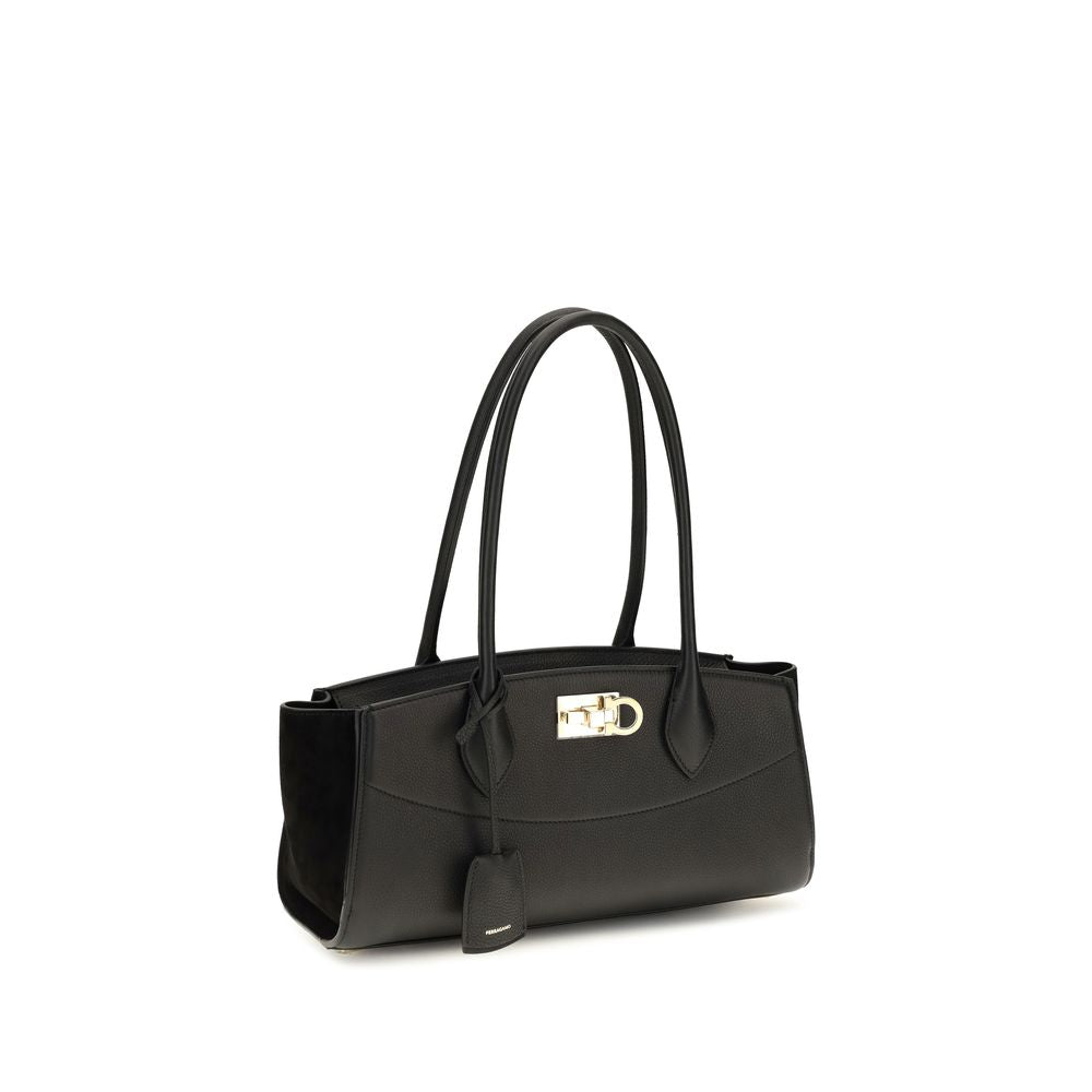 Ferragamo Schwarze Bos Taurus Kalbsleder Schultertasche