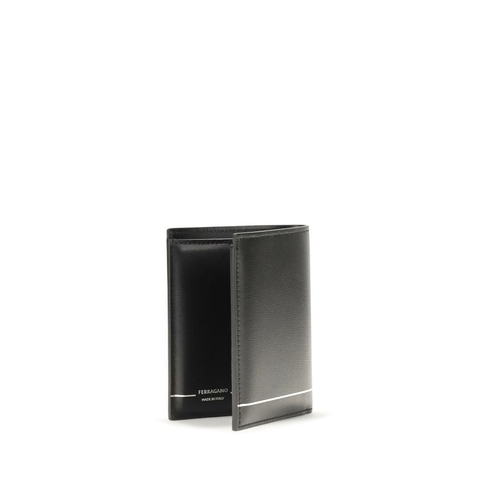 Ferragamo Schwarzes Kalbsleder Bos Taurus Portemonnaie