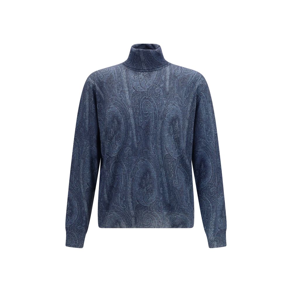 Etro Blauer Seidenrollkragenpullover