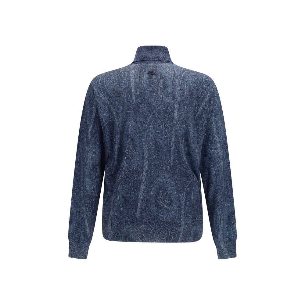 Etro Blauer Seidenrollkragenpullover