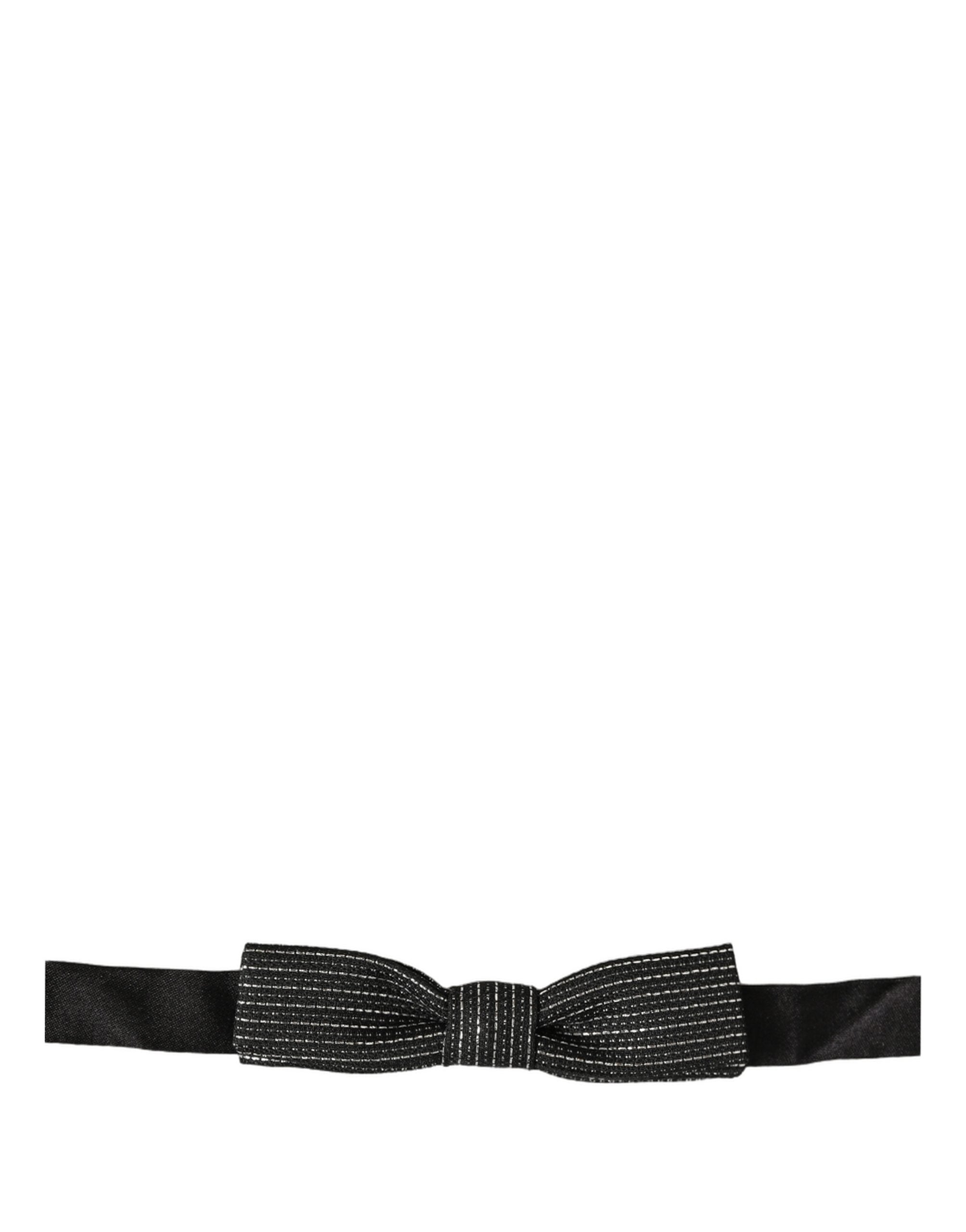 Dolce & Gabbana Herren Fliege Schwarz Silber Gerippt Verstellbar