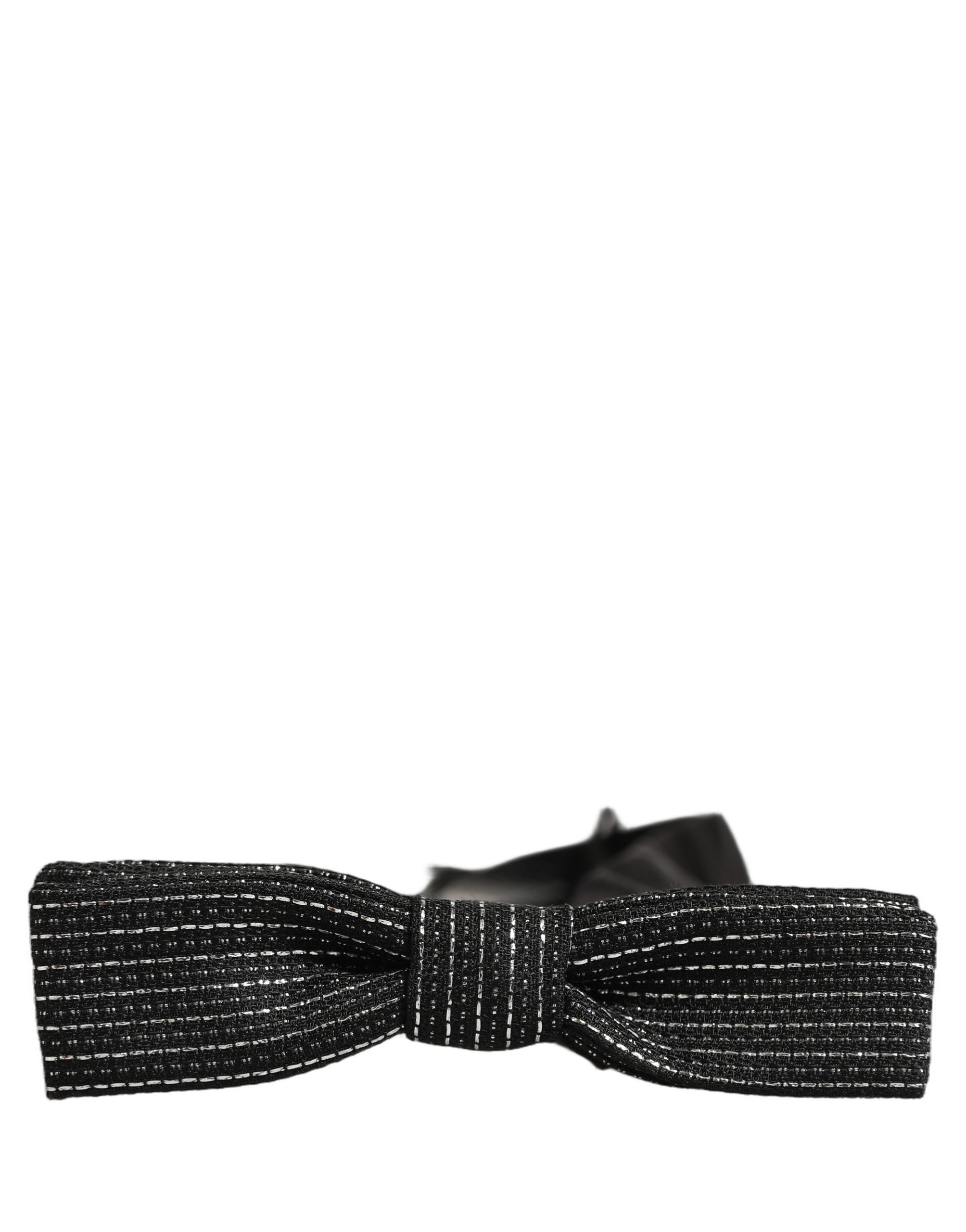 Dolce & Gabbana Herren Fliege Schwarz Silber Gerippt Verstellbar