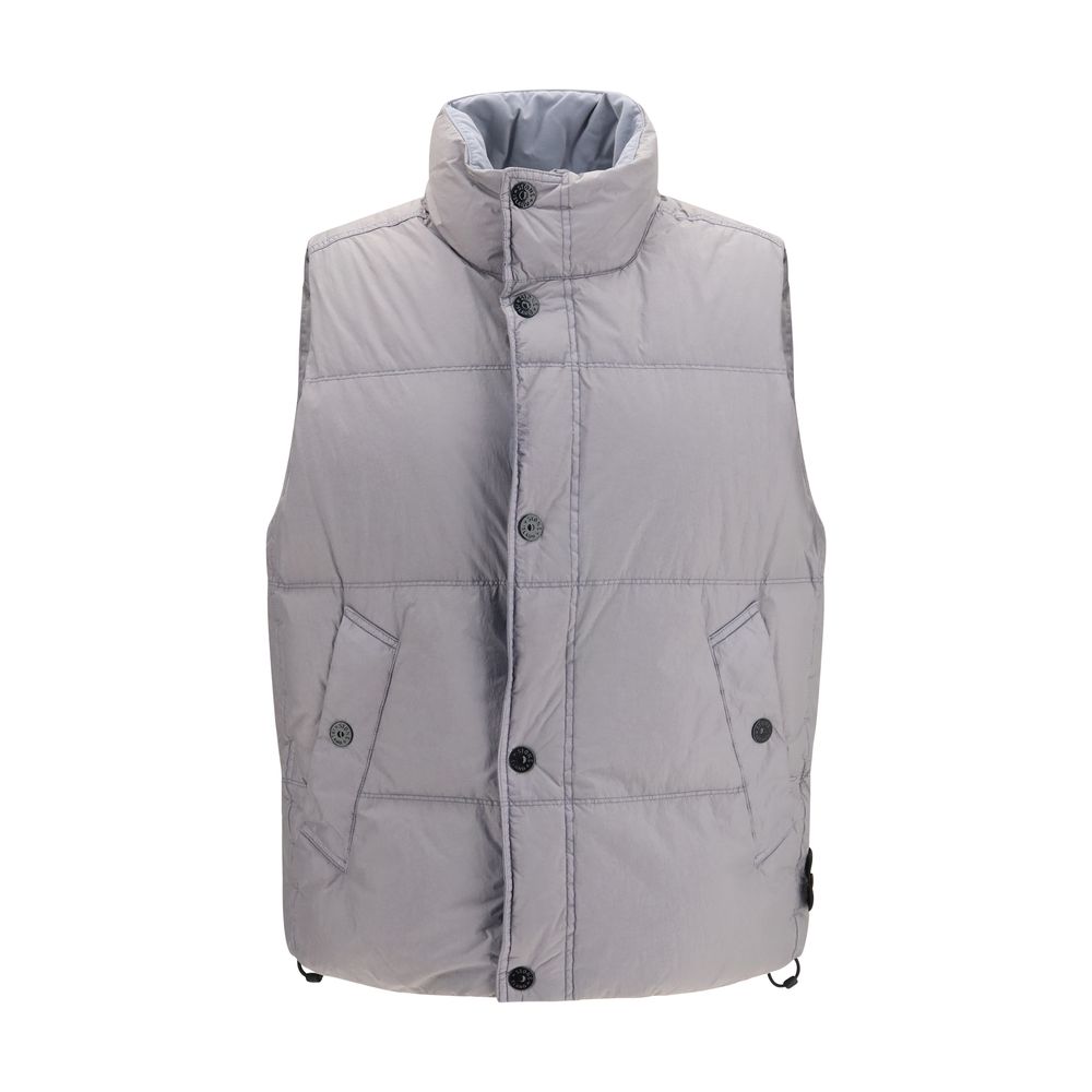 Stone Island Graue Daunen-Steppjacke in voller Länge