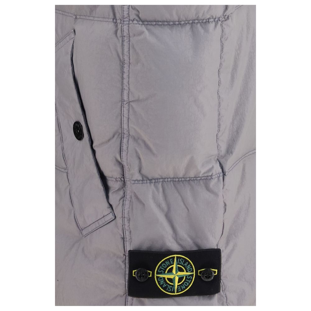 Stone Island Graue Daunen-Steppjacke in voller Länge