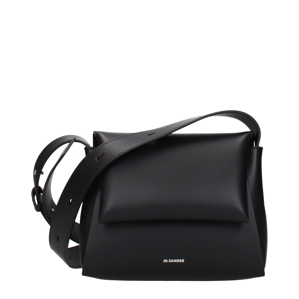 Jil Sander Schwarze Leder Umhängetasche