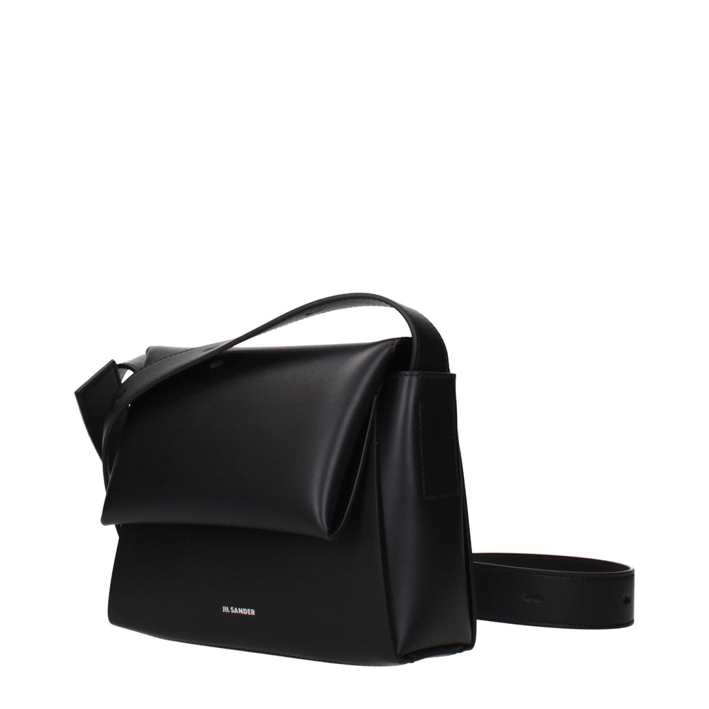 Jil Sander Schwarze Leder Umhängetasche