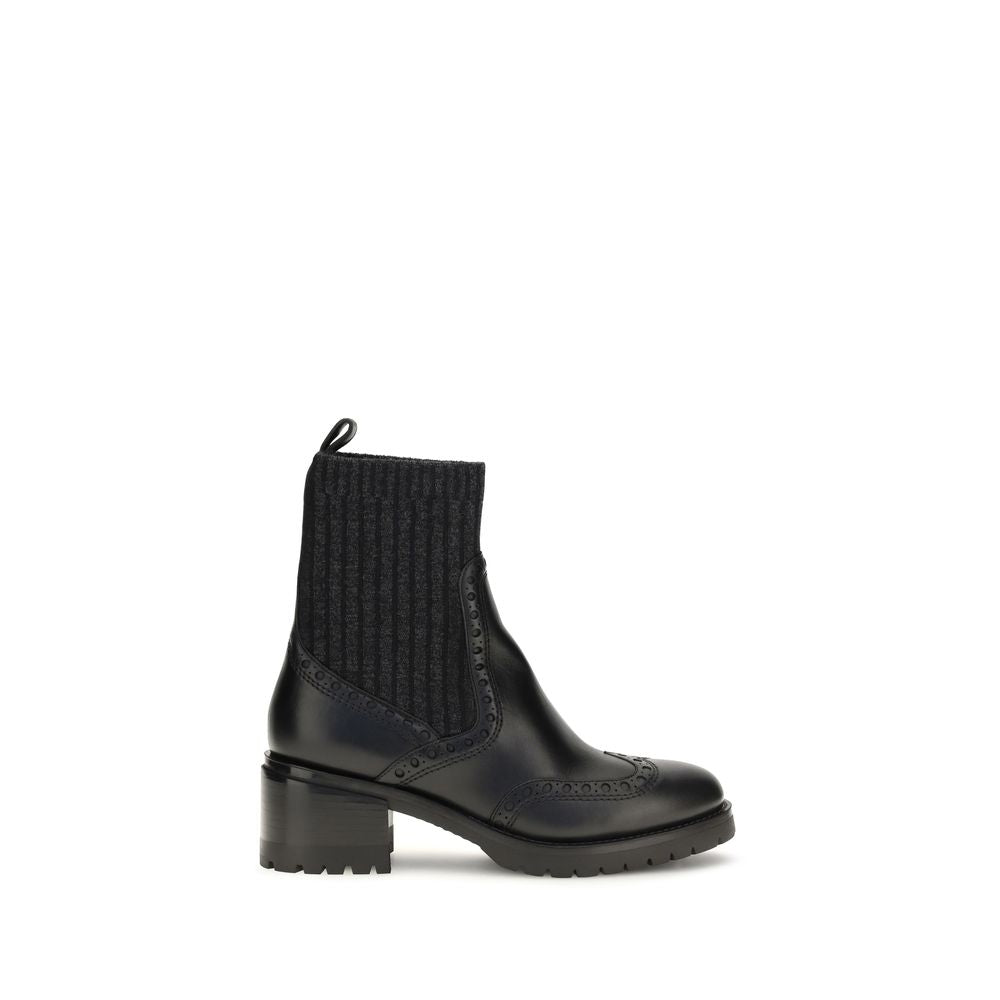 Santoni Schwarze Ankle Boots aus Kalbsleder Bos Taurus