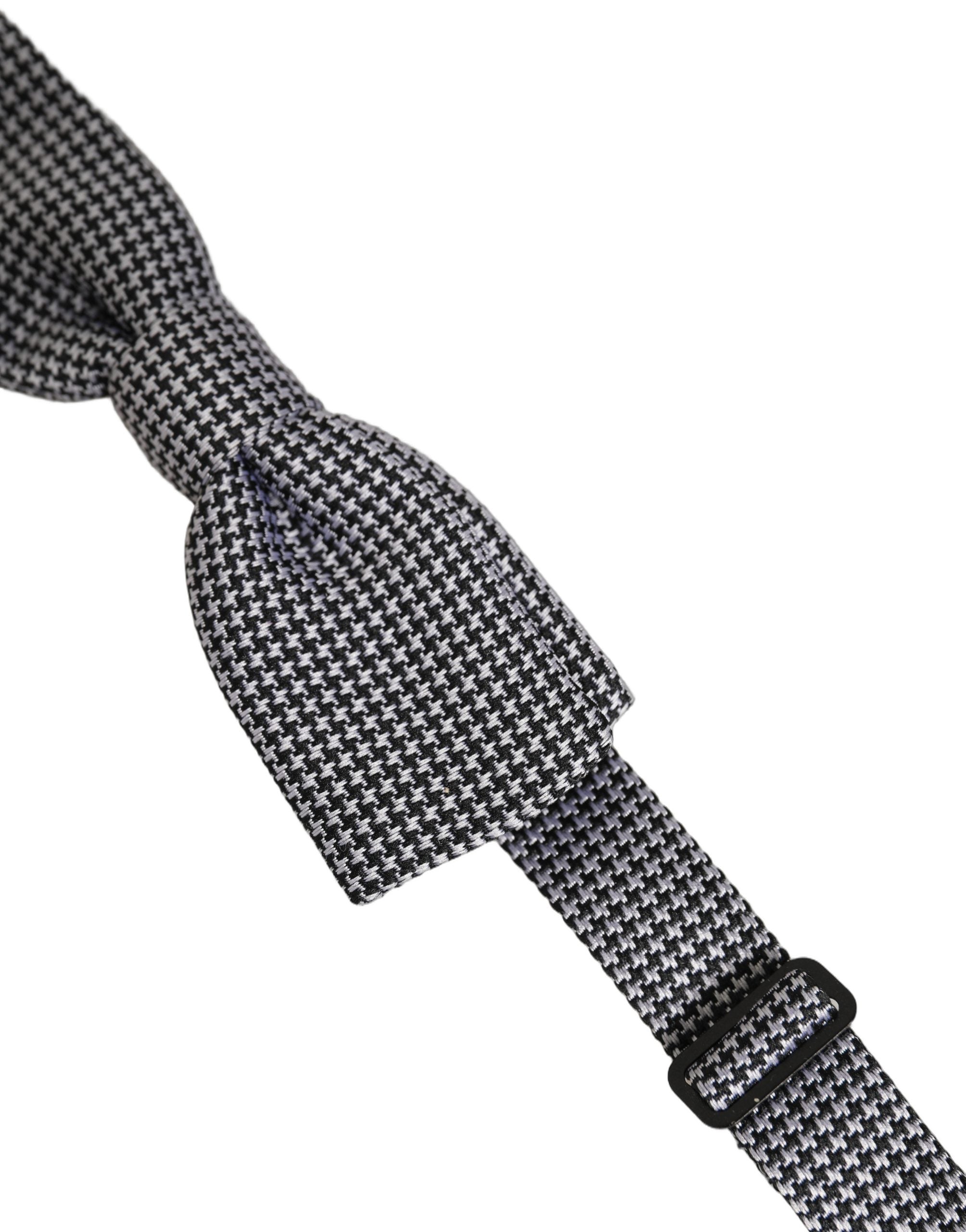 Dolce & Gabbana Schwarze und weiße Hahnentritt-Krawatte mit verstellbarem Halteband