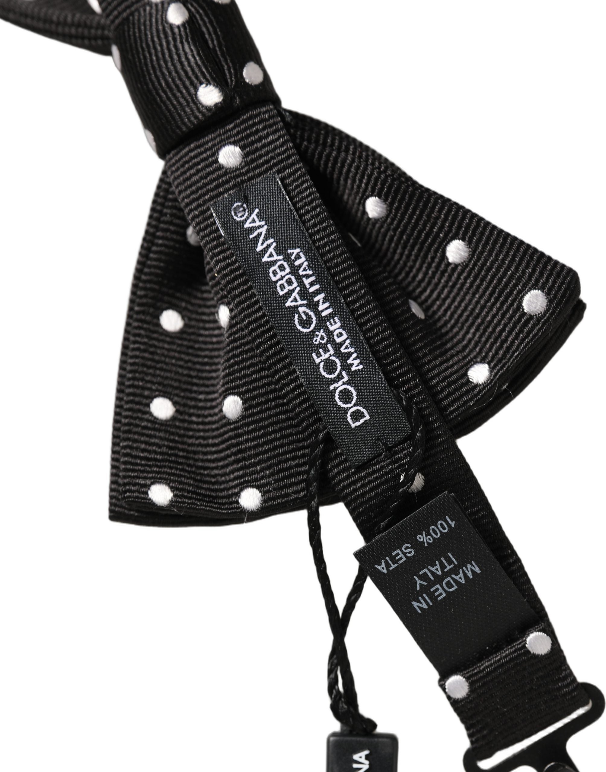 Dolce & Gabbana Schwarze und weiße gepunktete, verstellbare Papillon-Fliege