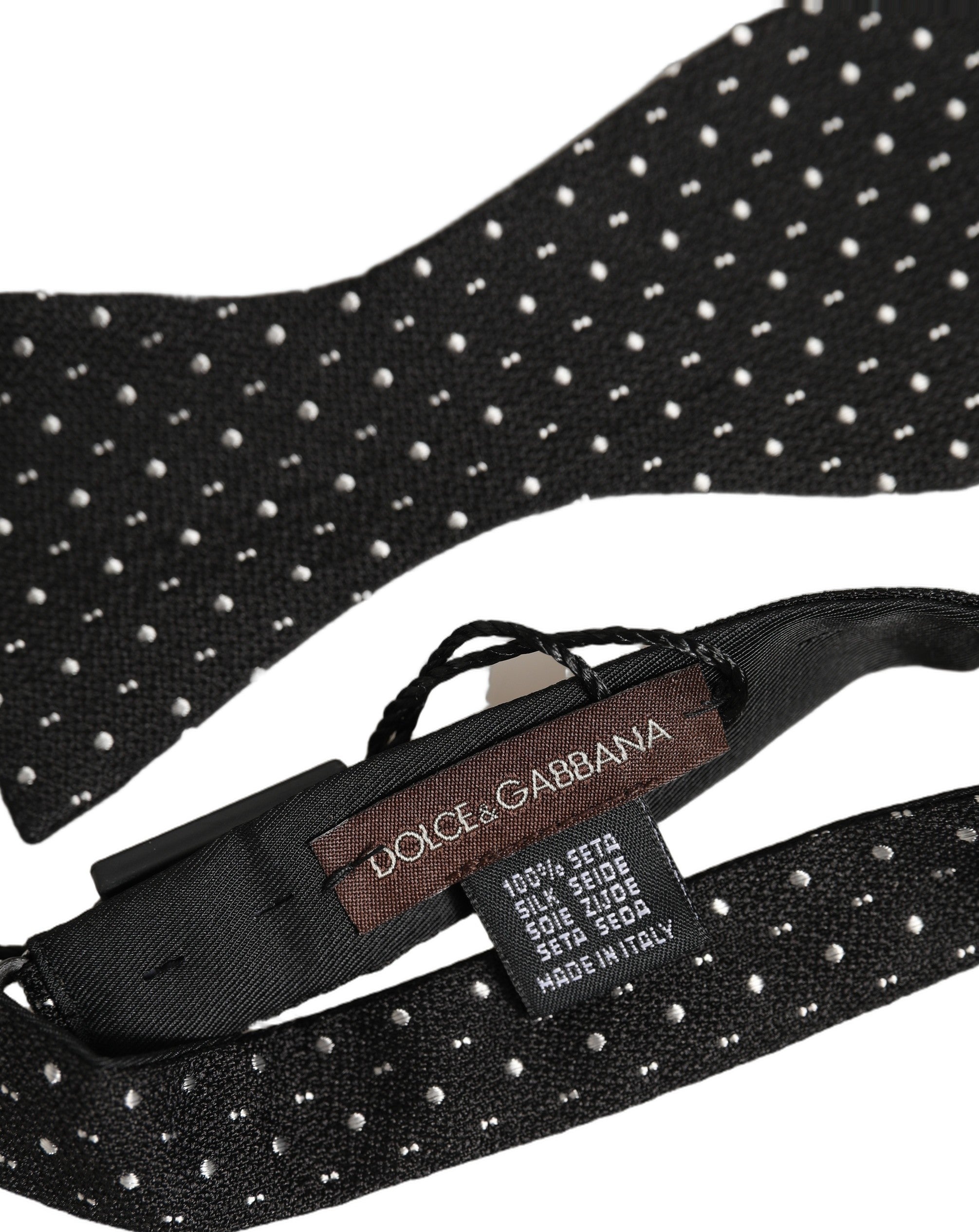 Dolce & Gabbana Schwarze und weiße gepunktete, verstellbare Papillon-Fliege