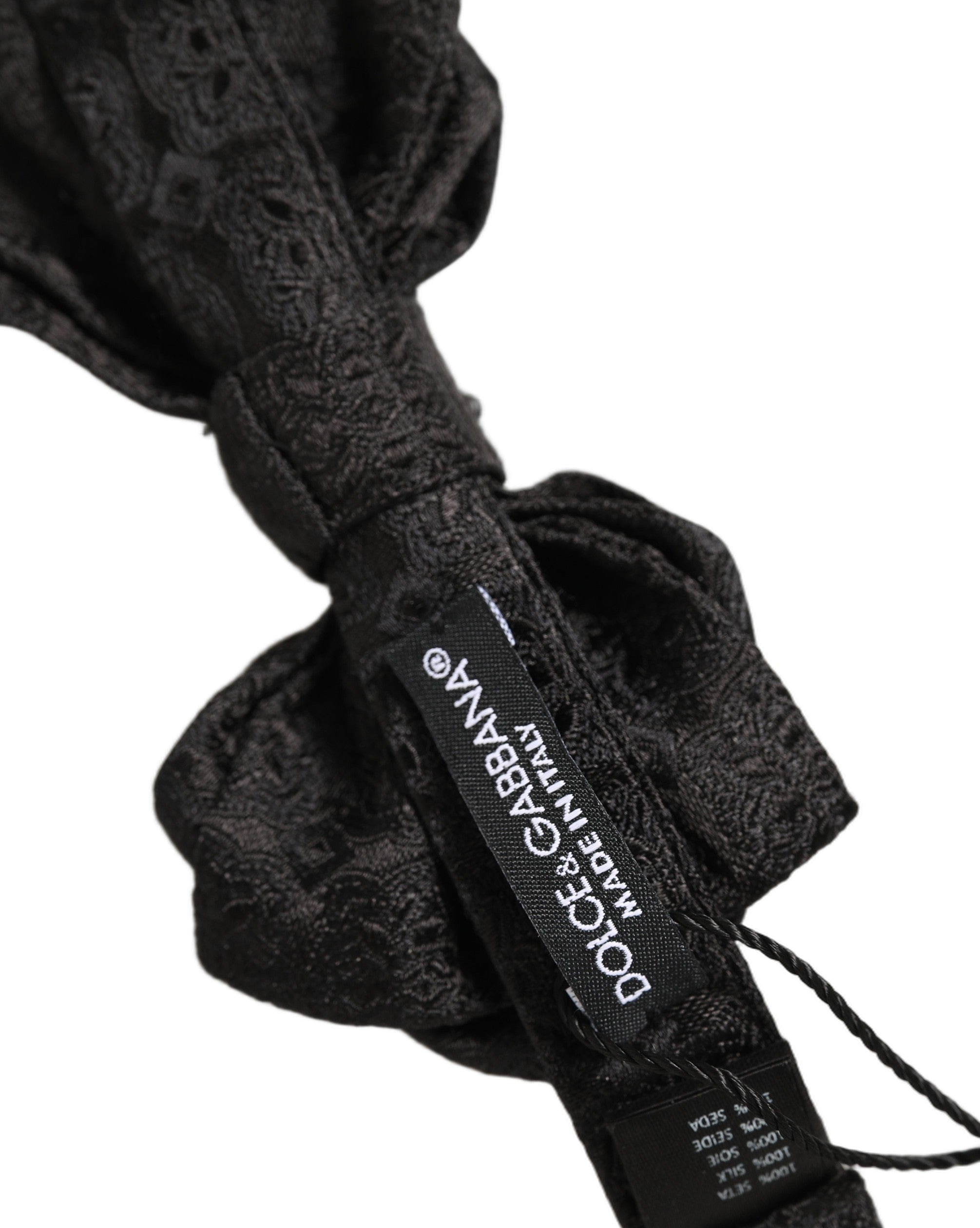 Dolce & Gabbana Herren Schwarze Paisley Seide Verstellbare Krawatte Fliege
