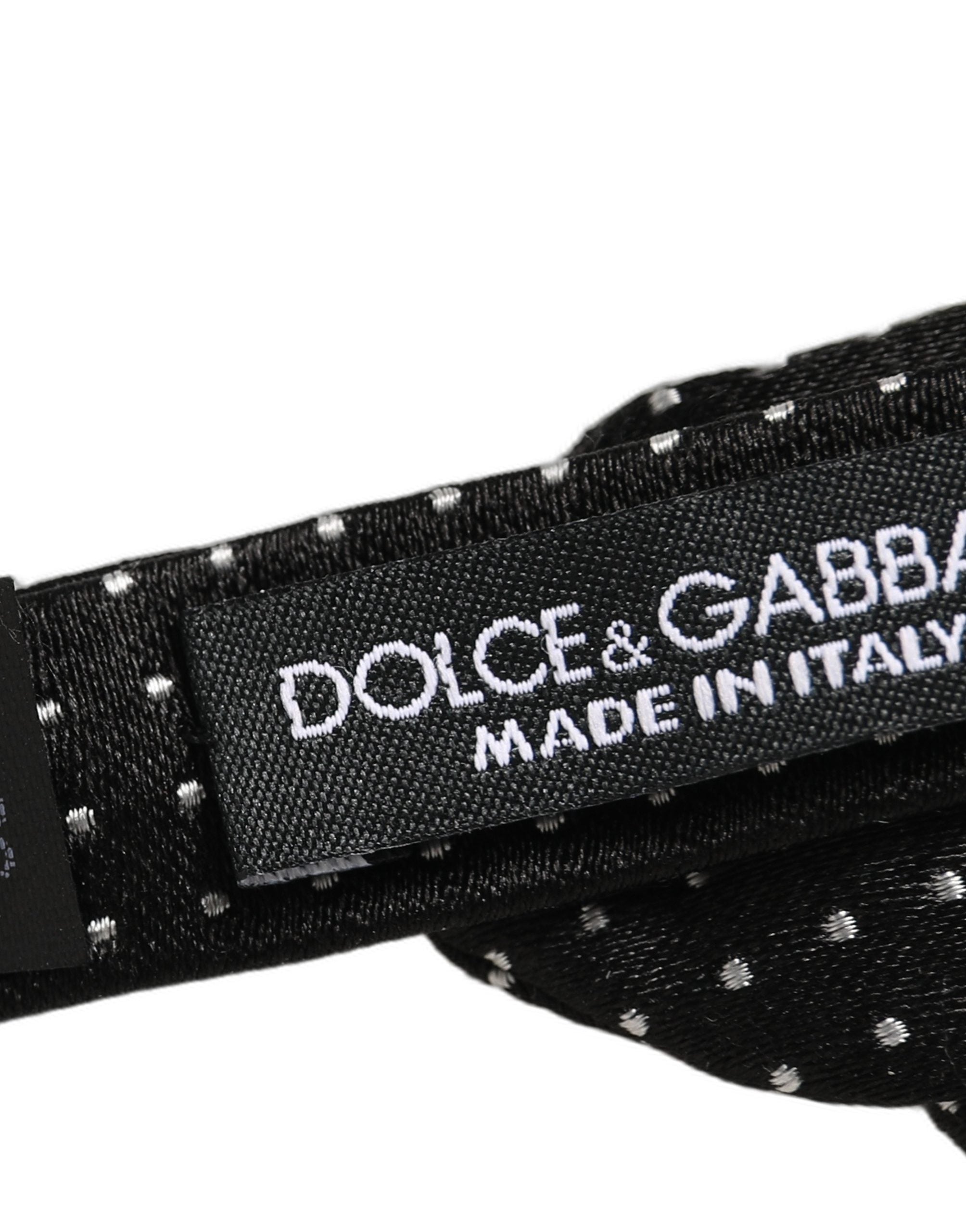 Dolce & Gabbana Schwarze und weiße gepunktete, verstellbare Papillon-Fliege