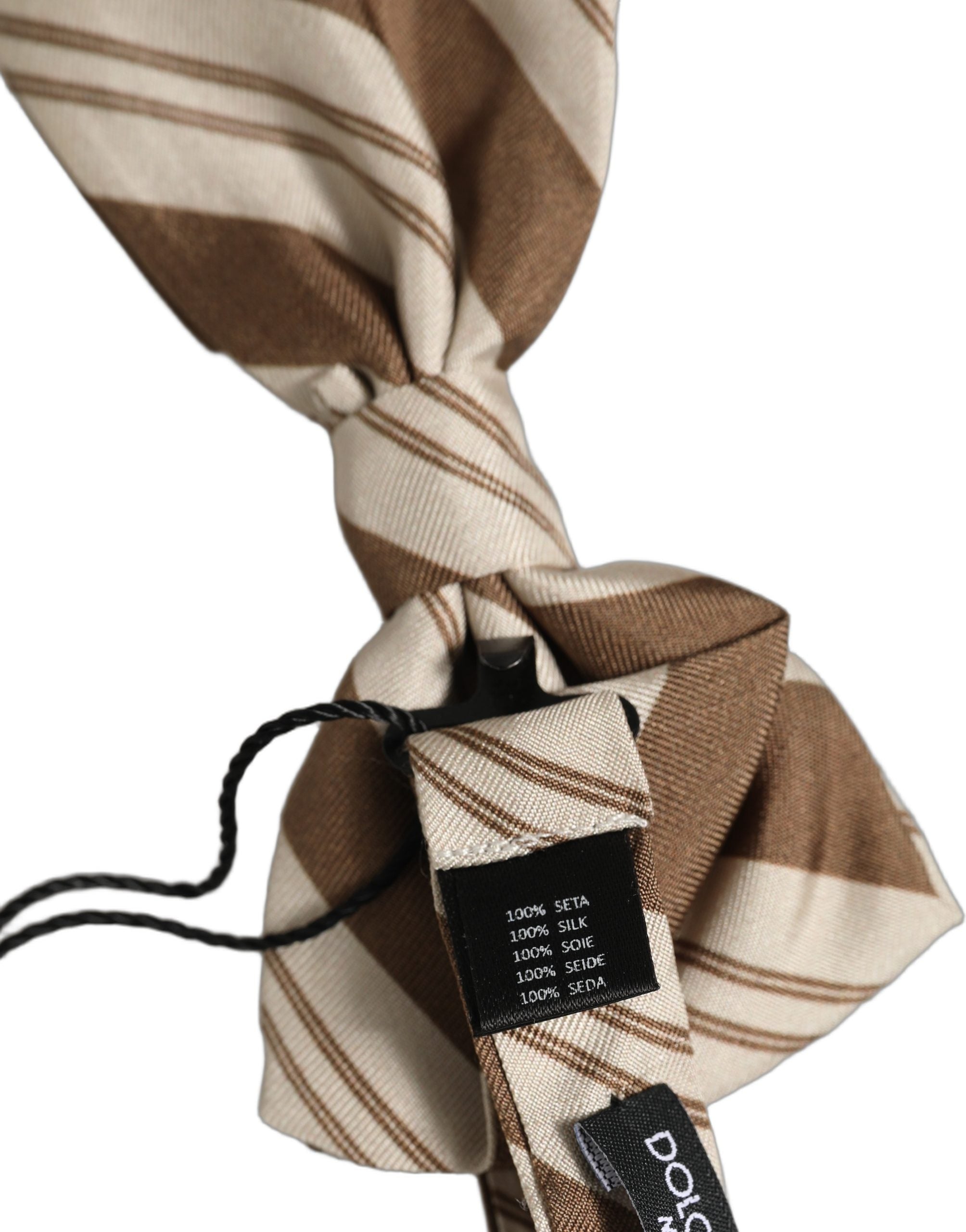Dolce & Gabbana Herren Fliege mit Braunen und Beigen Streifen, Verstellbar