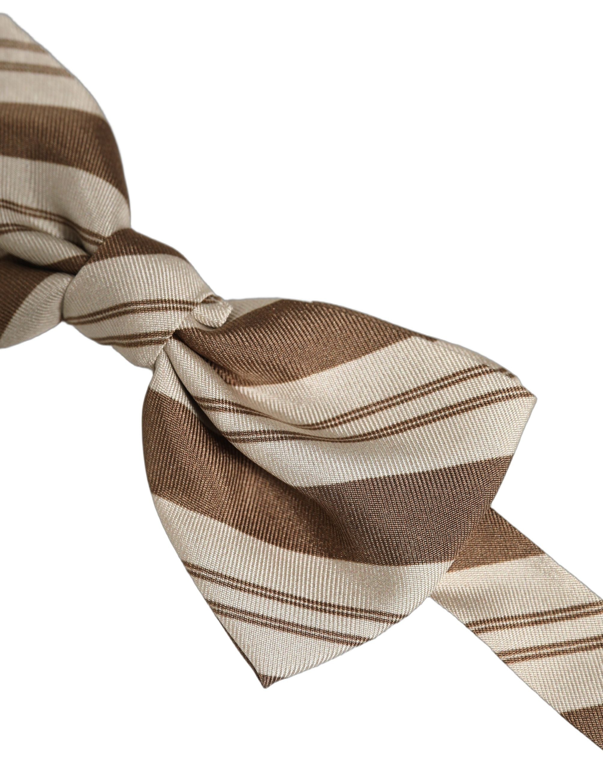 Dolce & Gabbana Herren Fliege mit Braunen und Beigen Streifen, Verstellbar