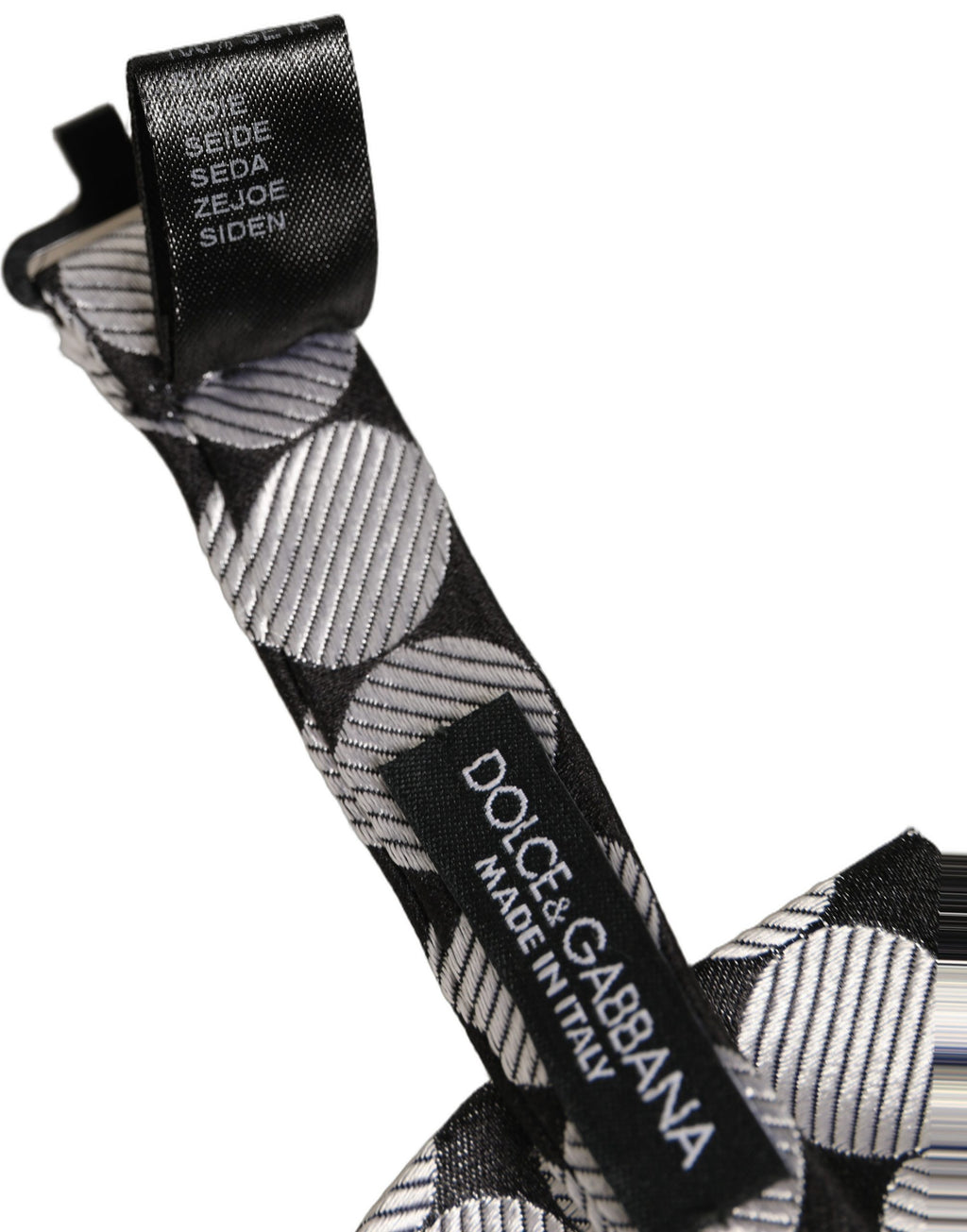 Dolce & Gabbana Herren Fliege Schwarz Silber Kreise Verstellbar Papillon Krawatte