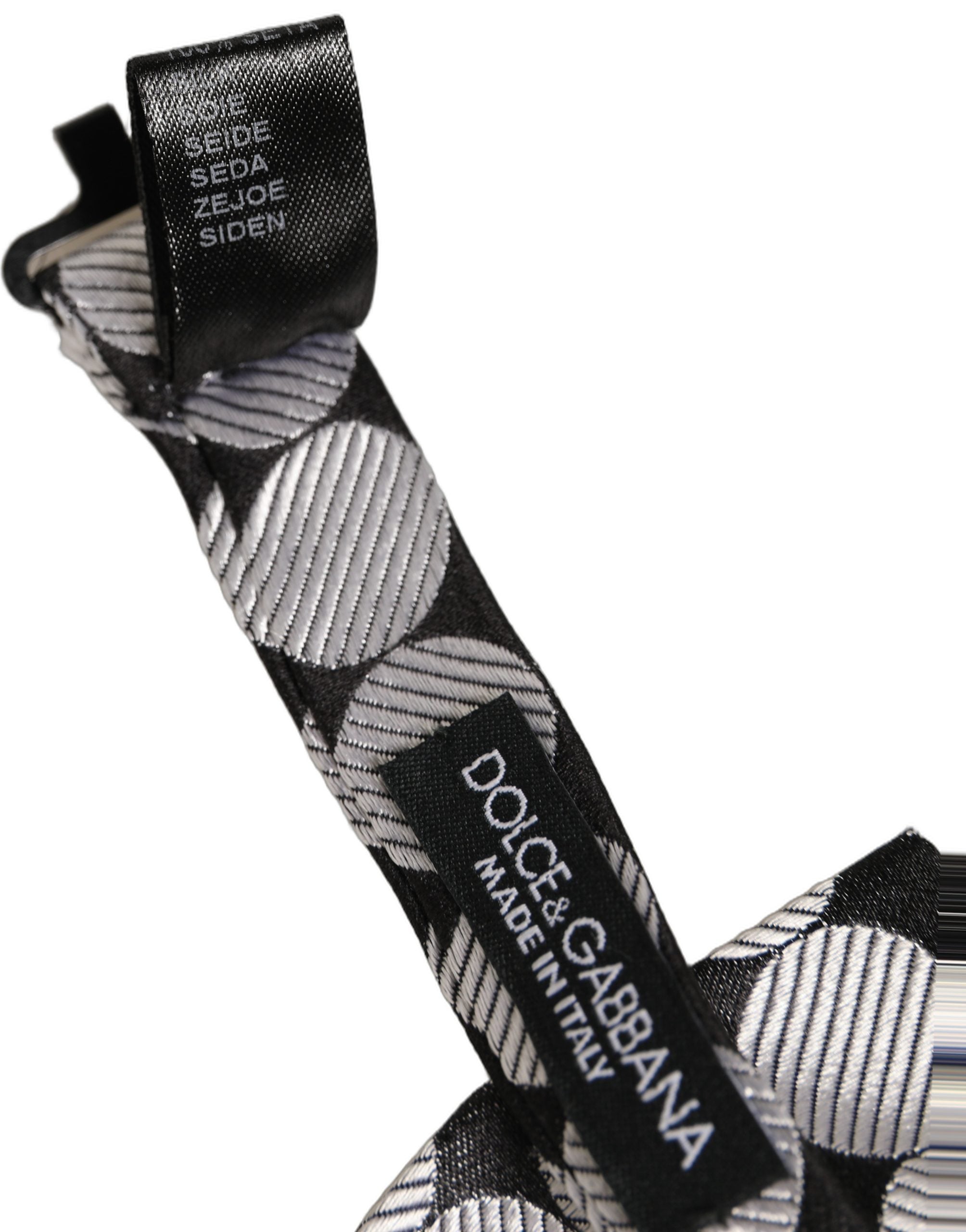 Dolce & Gabbana Herren Fliege Schwarz Silber Kreise Verstellbar Papillon Krawatte