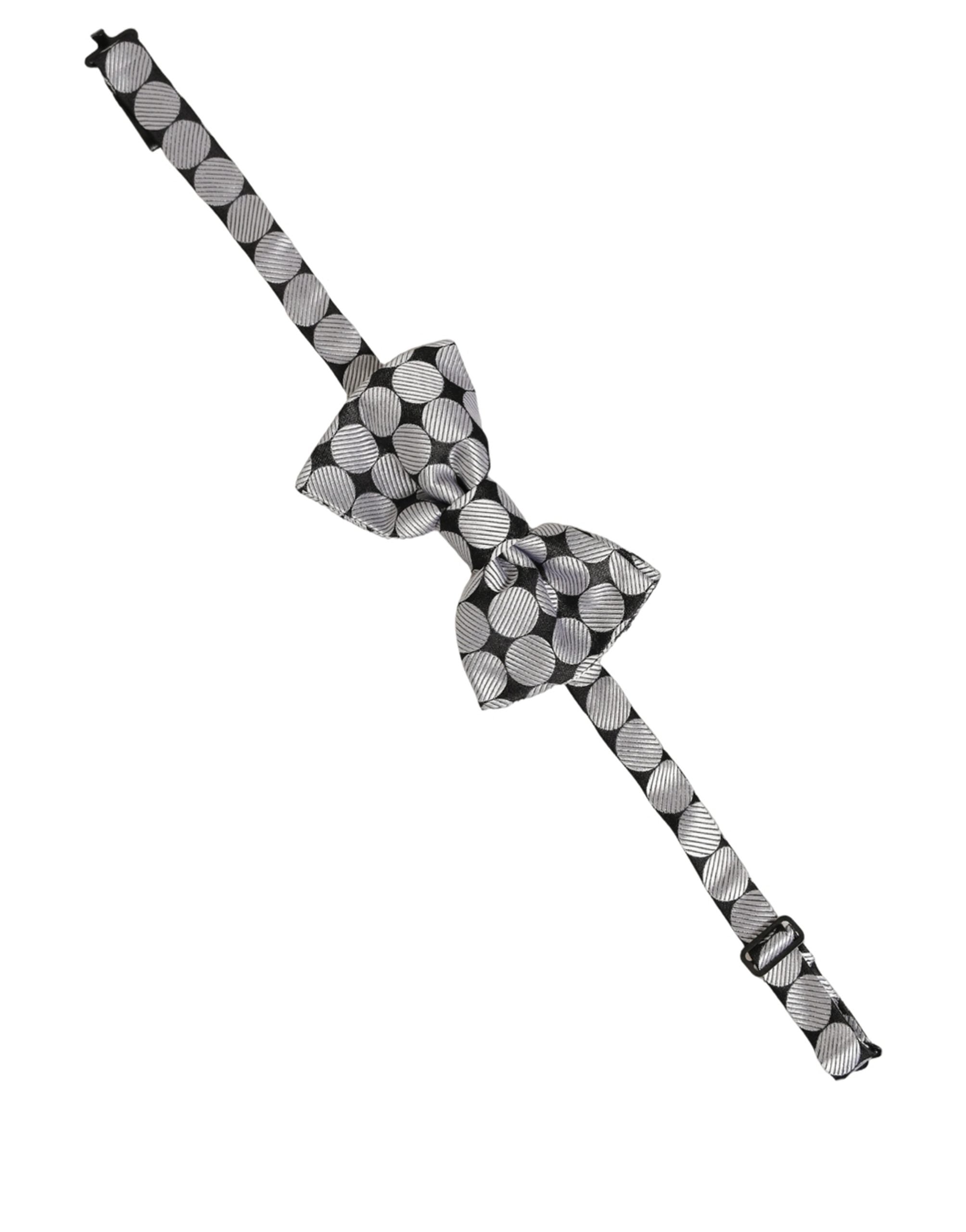 Dolce & Gabbana Herren Fliege Schwarz Silber Kreise Verstellbar Papillon Krawatte
