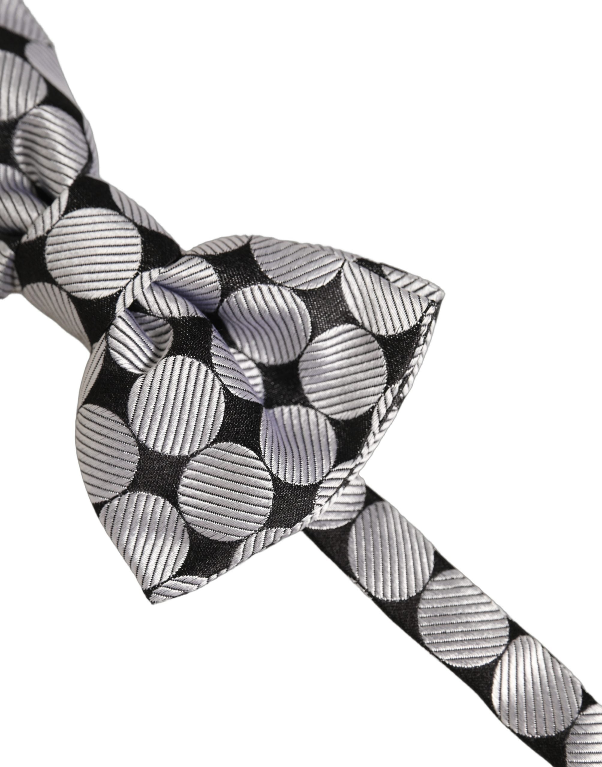 Dolce & Gabbana Herren Fliege Schwarz Silber Kreise Verstellbar Papillon Krawatte