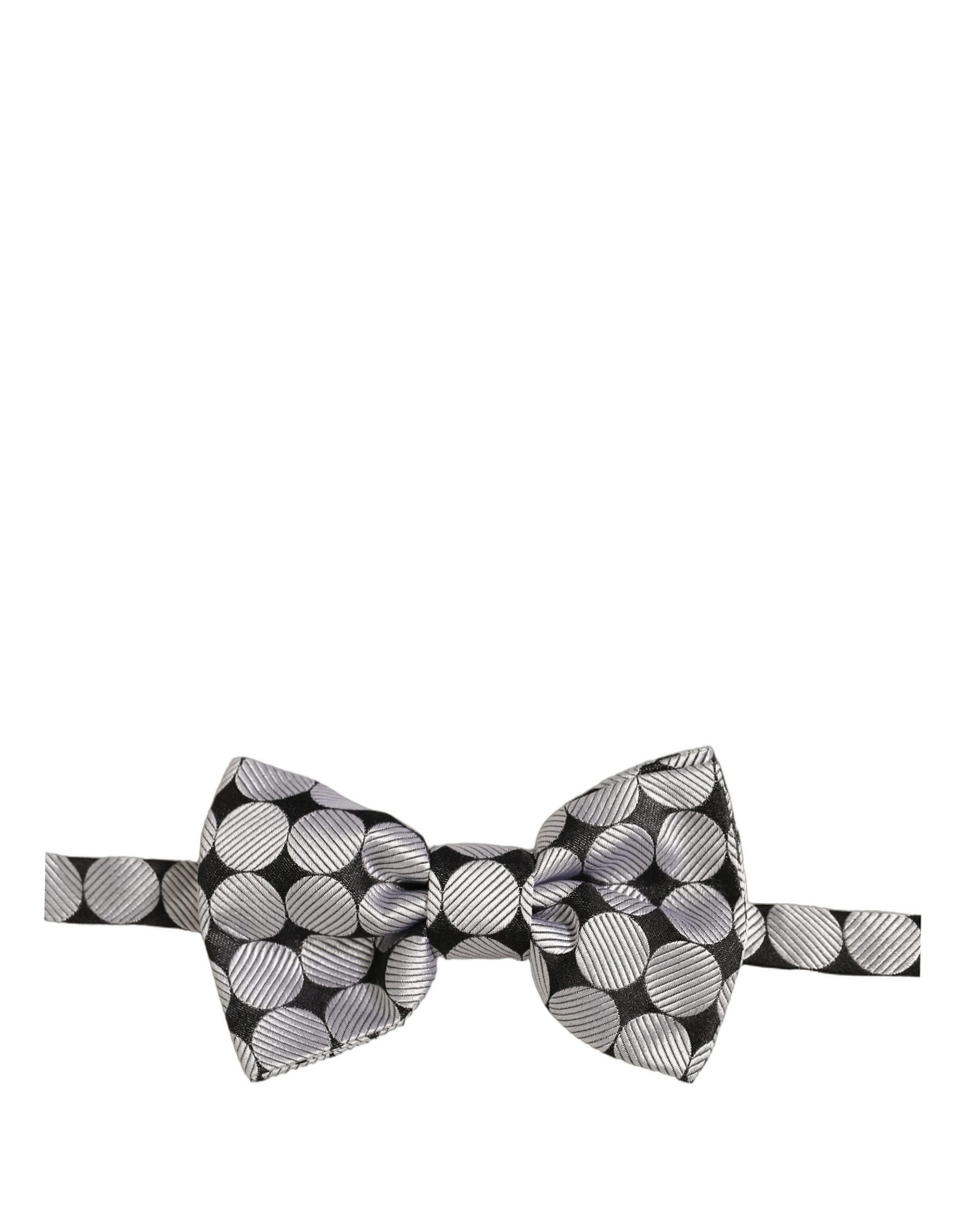 Dolce & Gabbana Herren Fliege Schwarz Silber Kreise Verstellbar Papillon Krawatte
