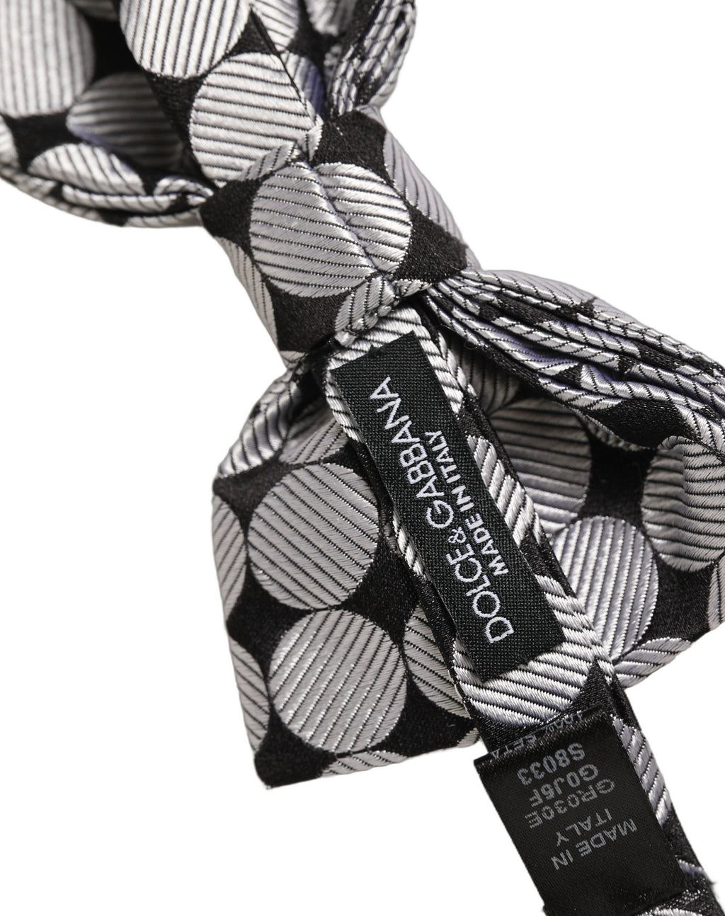 Dolce & Gabbana Herren Fliege Schwarz Silber Kreise Verstellbar Papillon Krawatte
