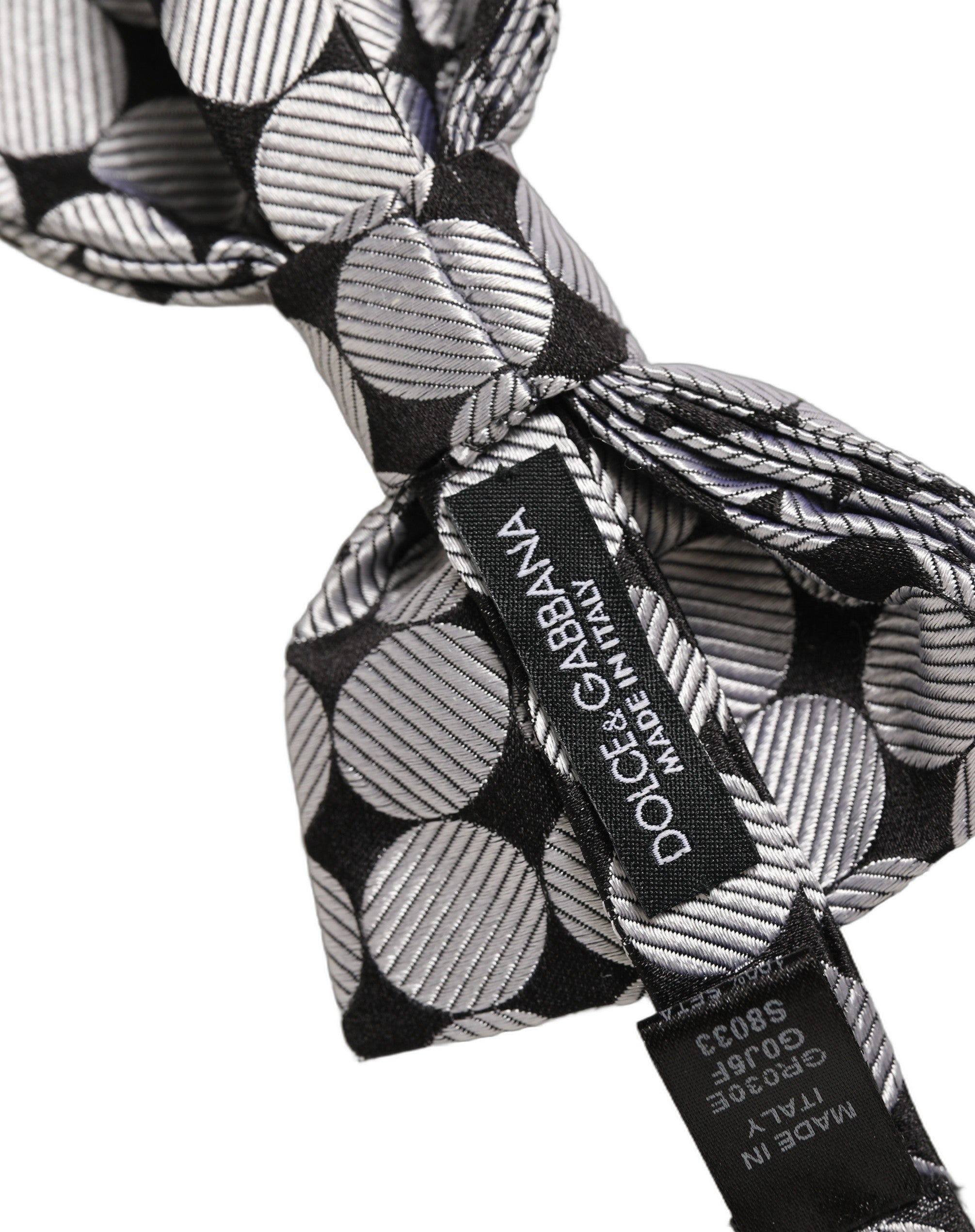 Dolce & Gabbana Herren Fliege Schwarz Silber Kreise Verstellbar Papillon Krawatte
