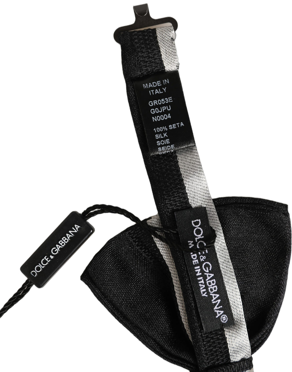 Dolce & Gabbana Schwarze Silberne 100% Seide Verstellbare Papillon Fliege