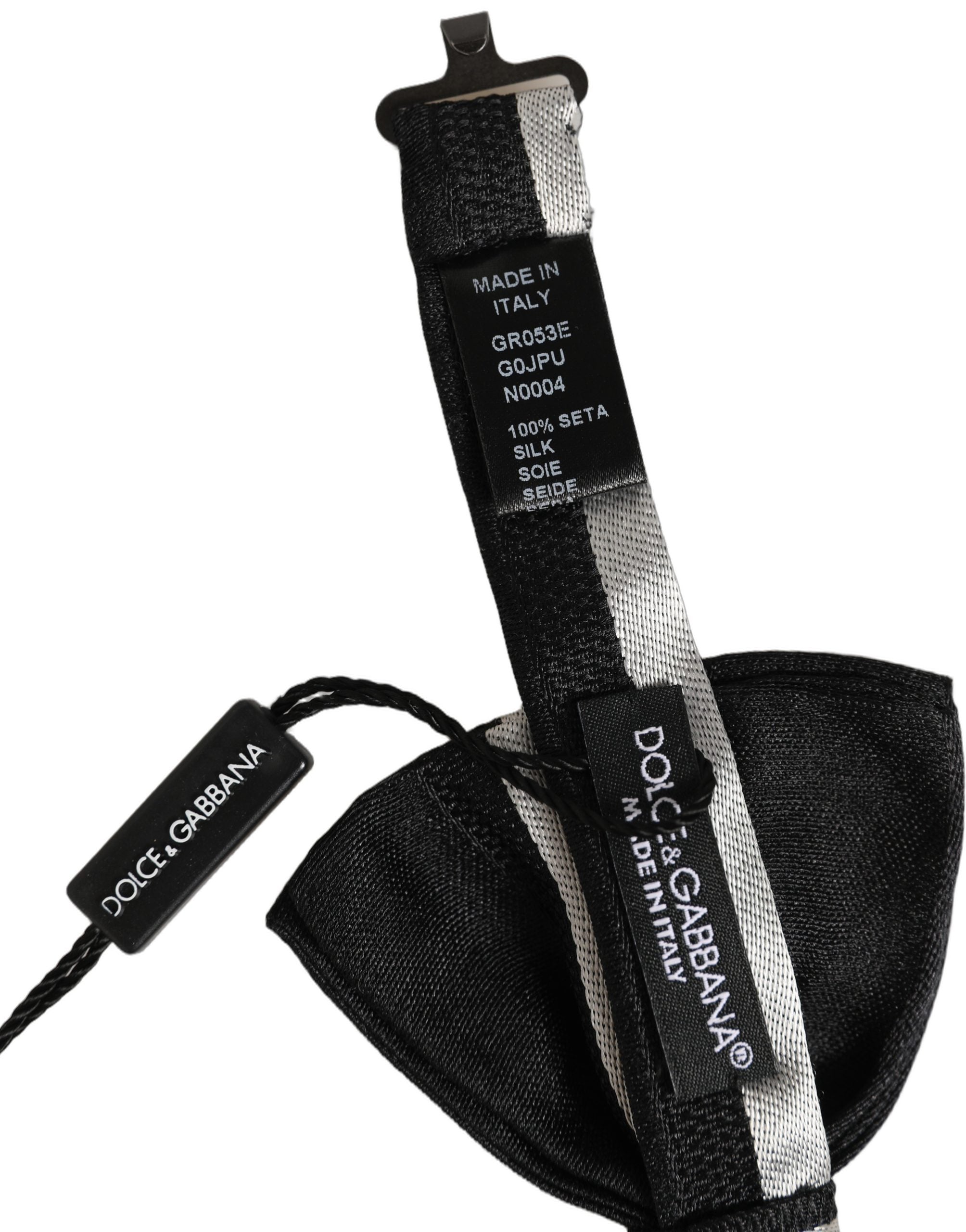 Dolce & Gabbana Schwarze Silberne 100% Seide Verstellbare Papillon Fliege