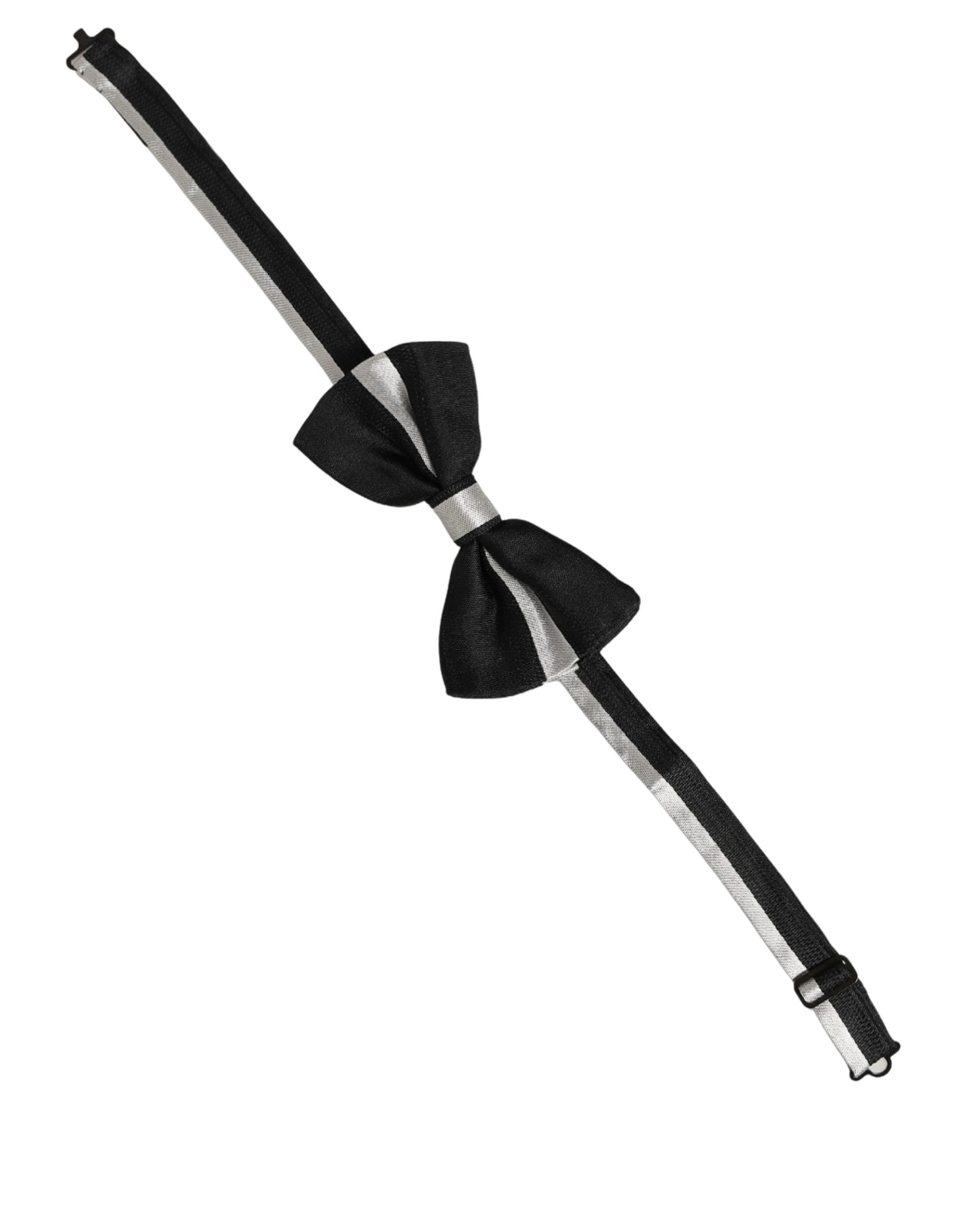 Dolce & Gabbana Schwarze Silberne 100% Seide Verstellbare Papillon Fliege