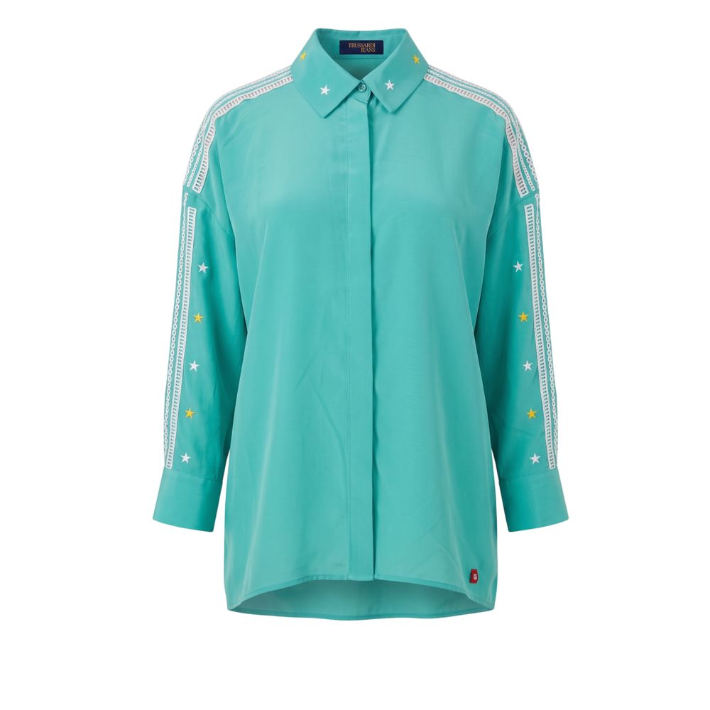Trussardi Jeans Grünes Damenhemd aus Polyester